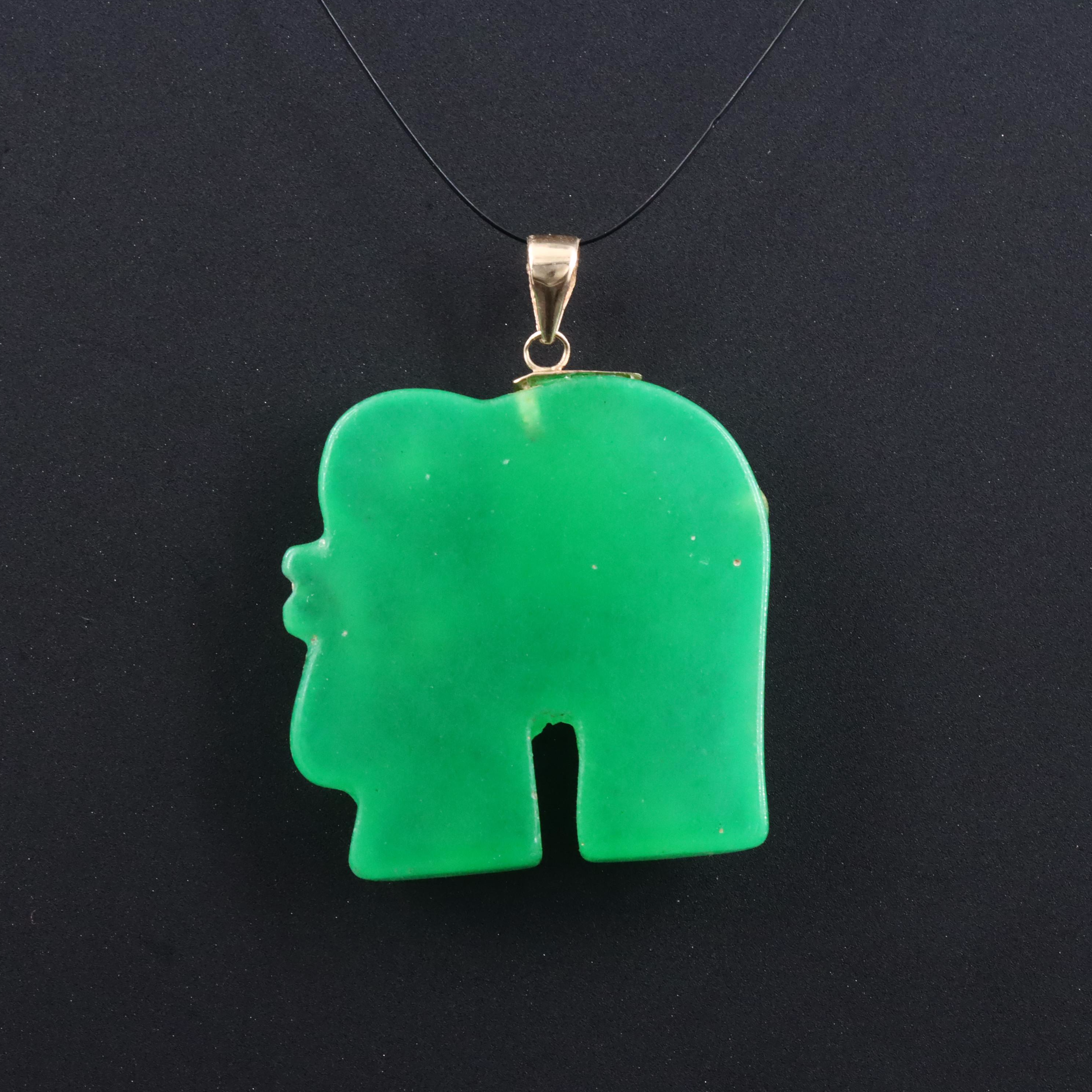 14K Chinese "Good Fortune" Jadeite Elephant Pendant