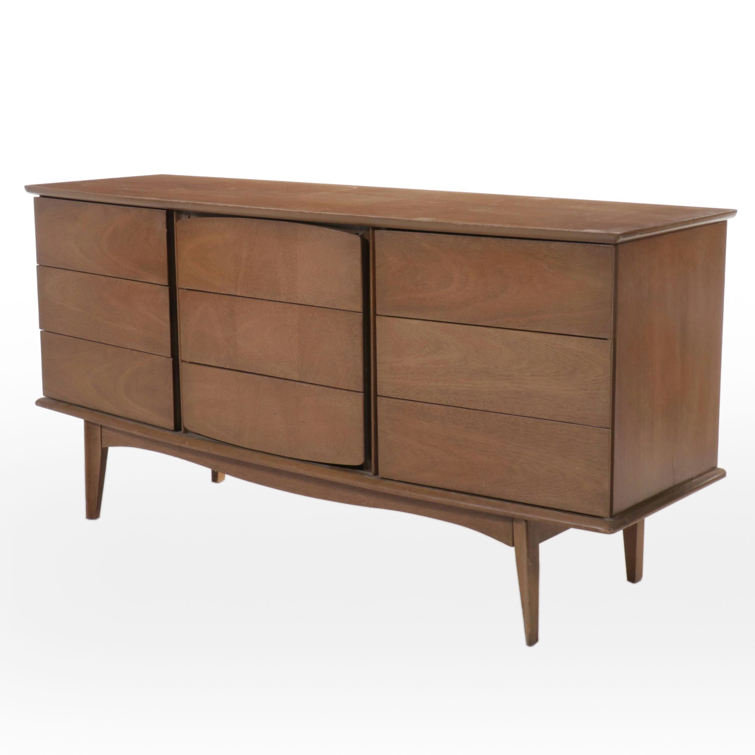 United Furniture Corp. Mid Century Modern Walnut Nine-Drawer Chest