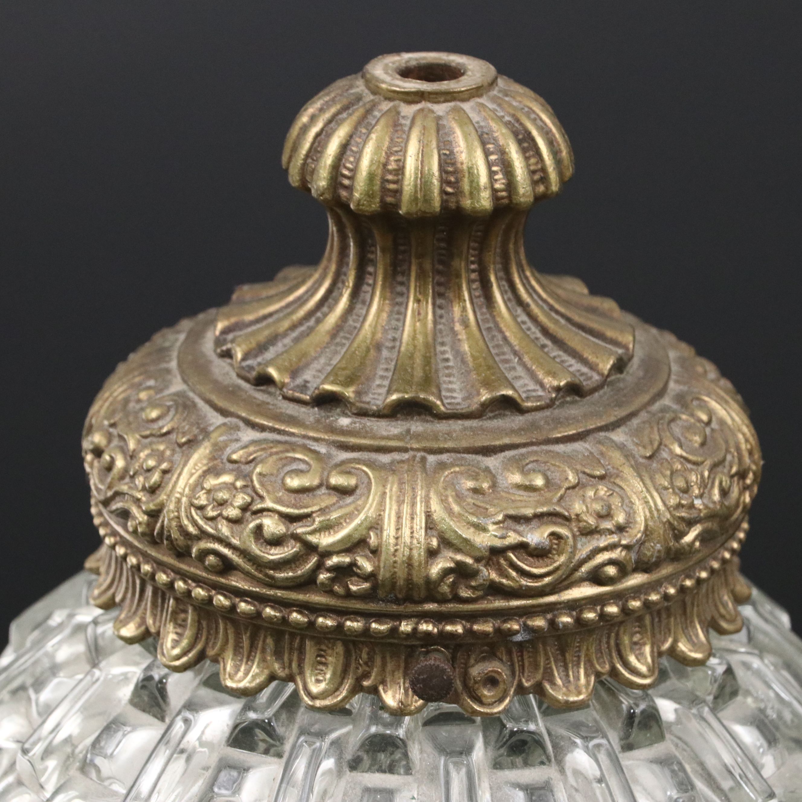 Pair of Pressed Glass Ceiling Light Pendant Shades, Mid-20th Century