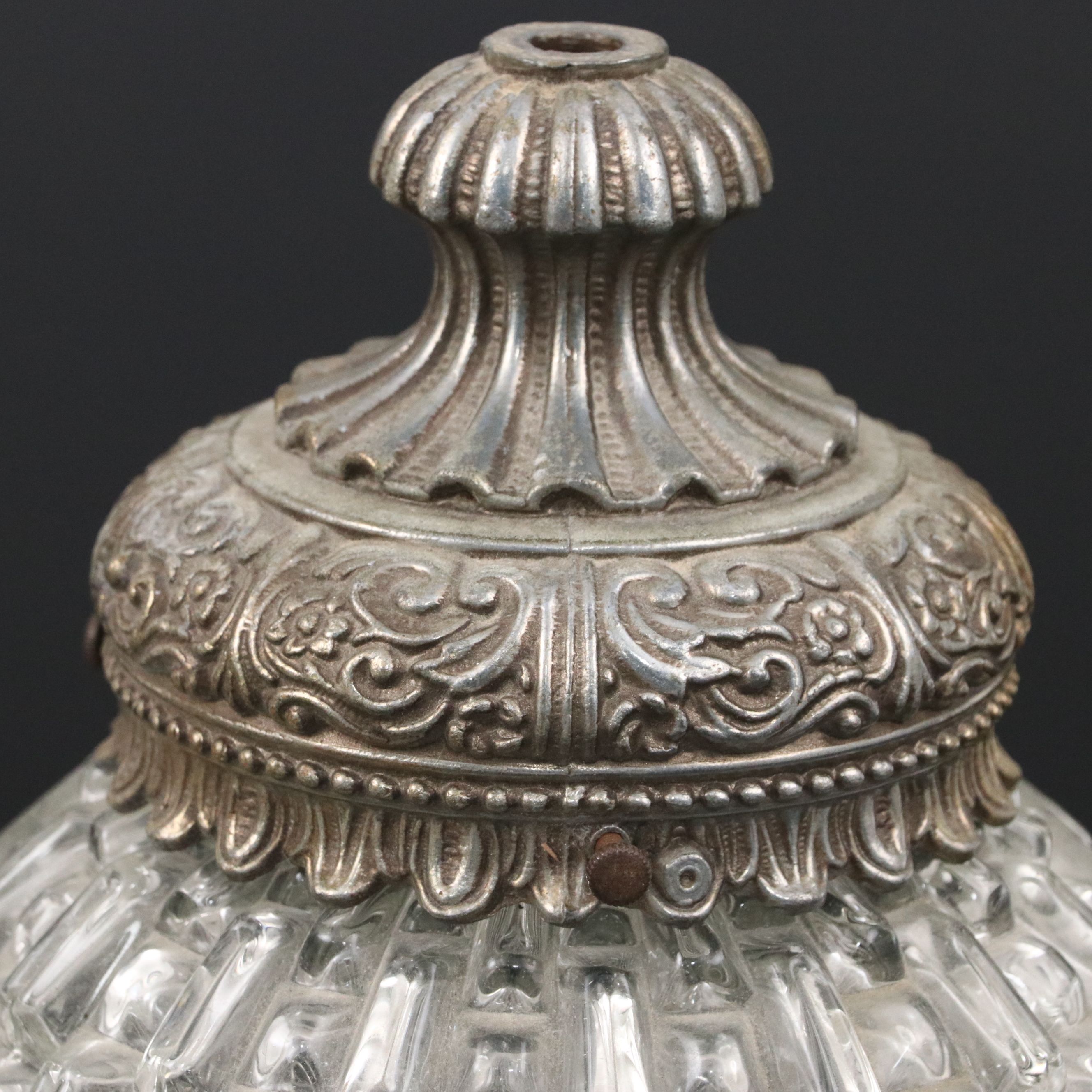 Pair of Pressed Glass Ceiling Light Pendant Shades, Mid-20th Century