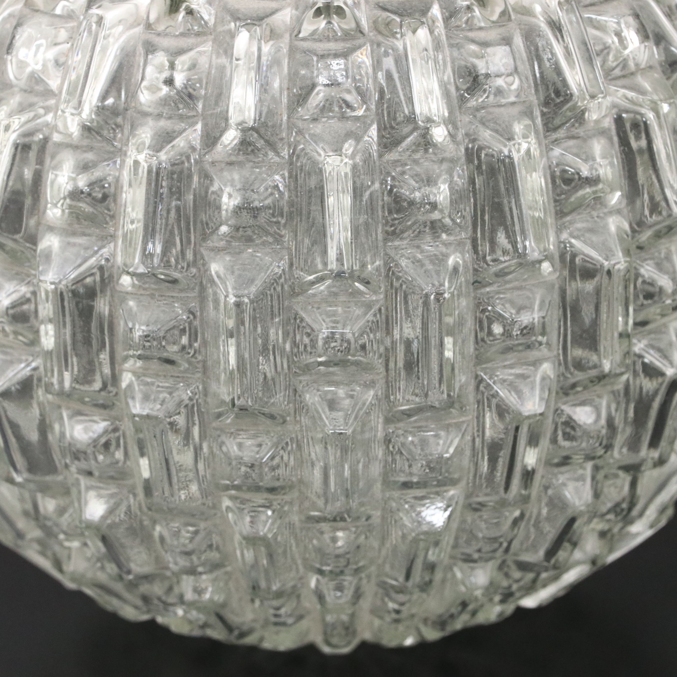 Pair of Pressed Glass Ceiling Light Pendant Shades, Mid-20th Century