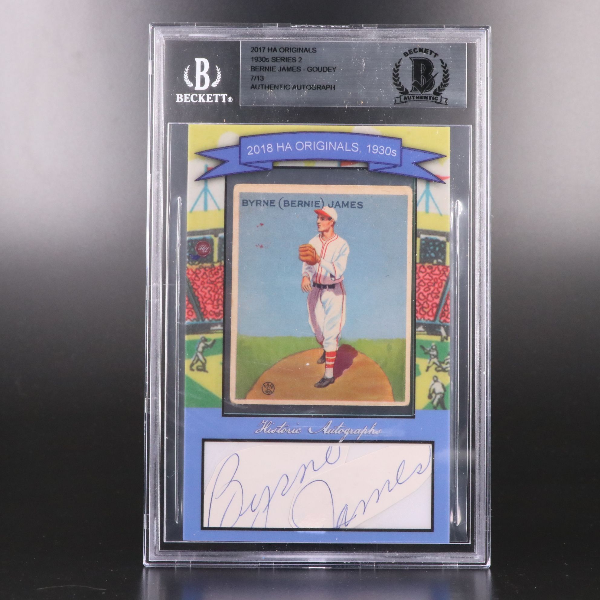2018 HA Originals Bernie James Cut Signature Goudey Baseball Card, Beckett