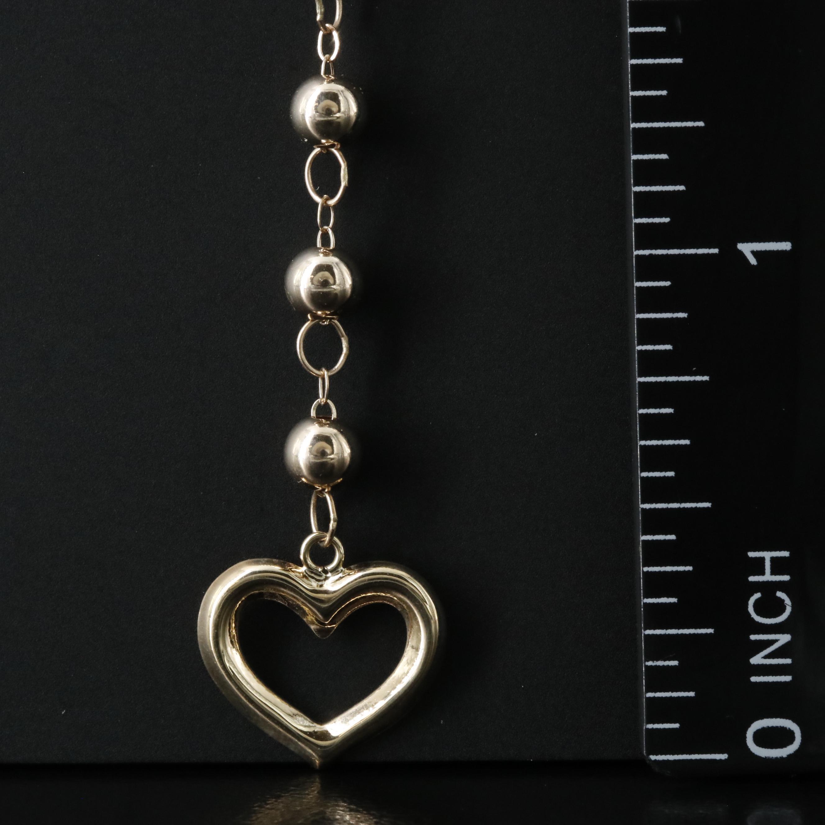 14K Beaded Heart Lariat Necklace