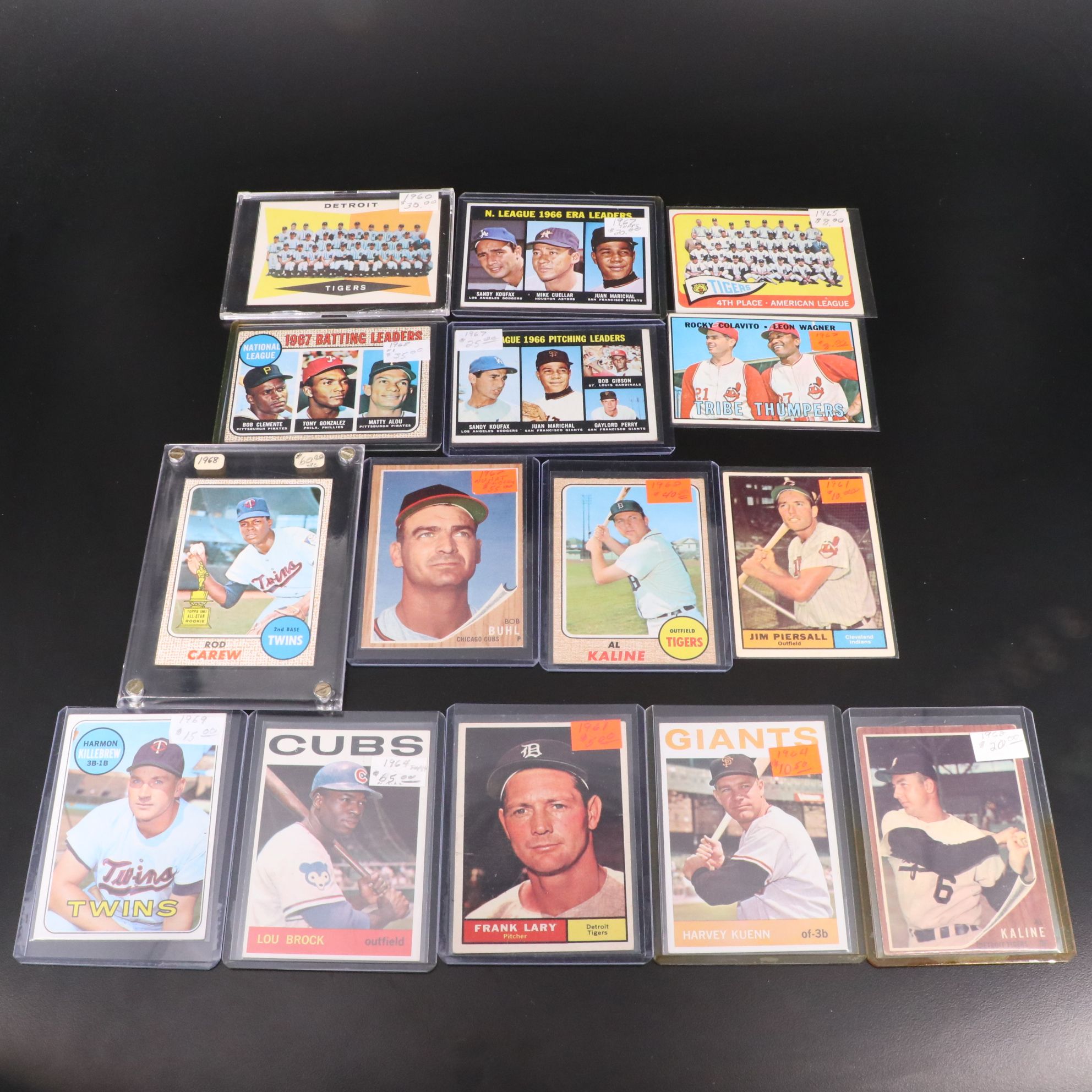 Topps Baseball Cards Featuring Lou Brock, Al Kaline, and More, 1960s