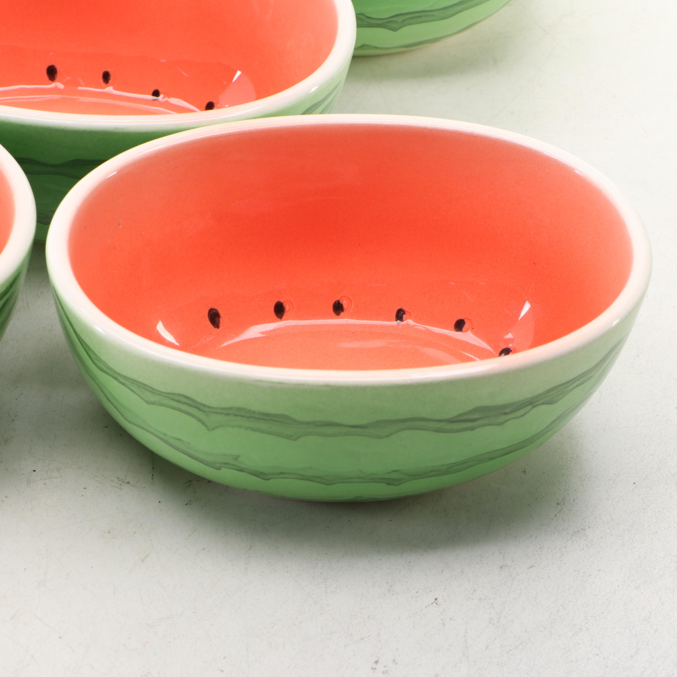 Watermelon Serving Set with Individual Ceramic Bowls, 20th Century