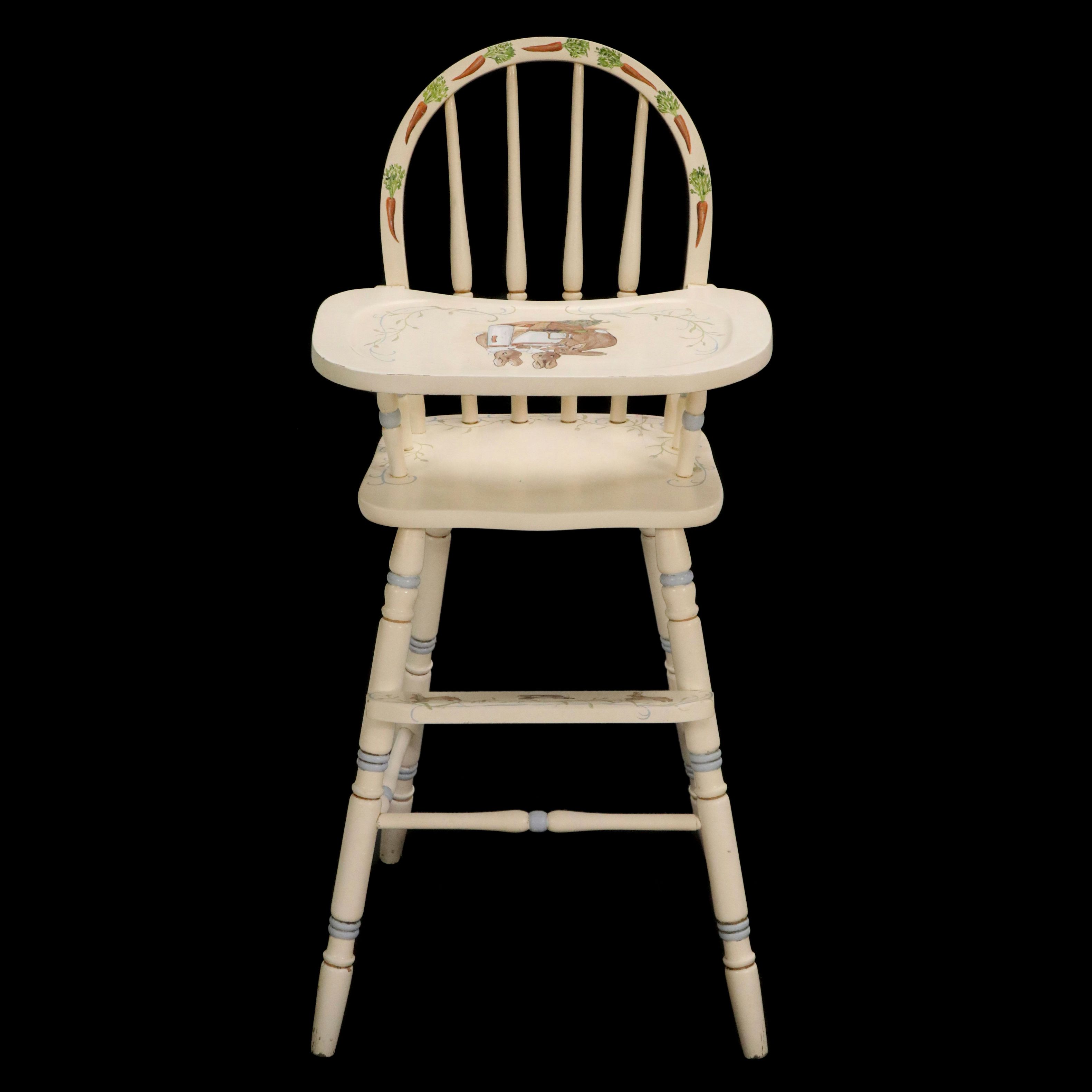 Beatrix Potter Style Paint-Decorated Wood Highchair