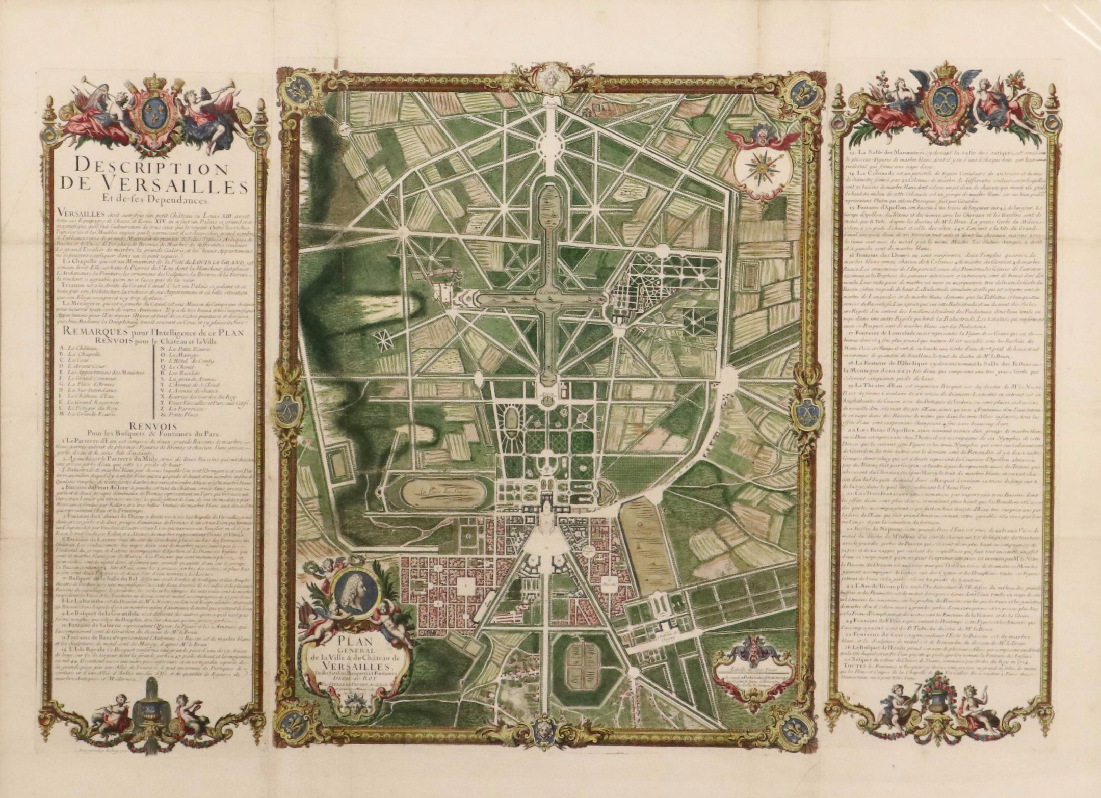 Large-Scale Hand-Colored Engraved Map of Versailles After Pierre Le Pautre, 1717