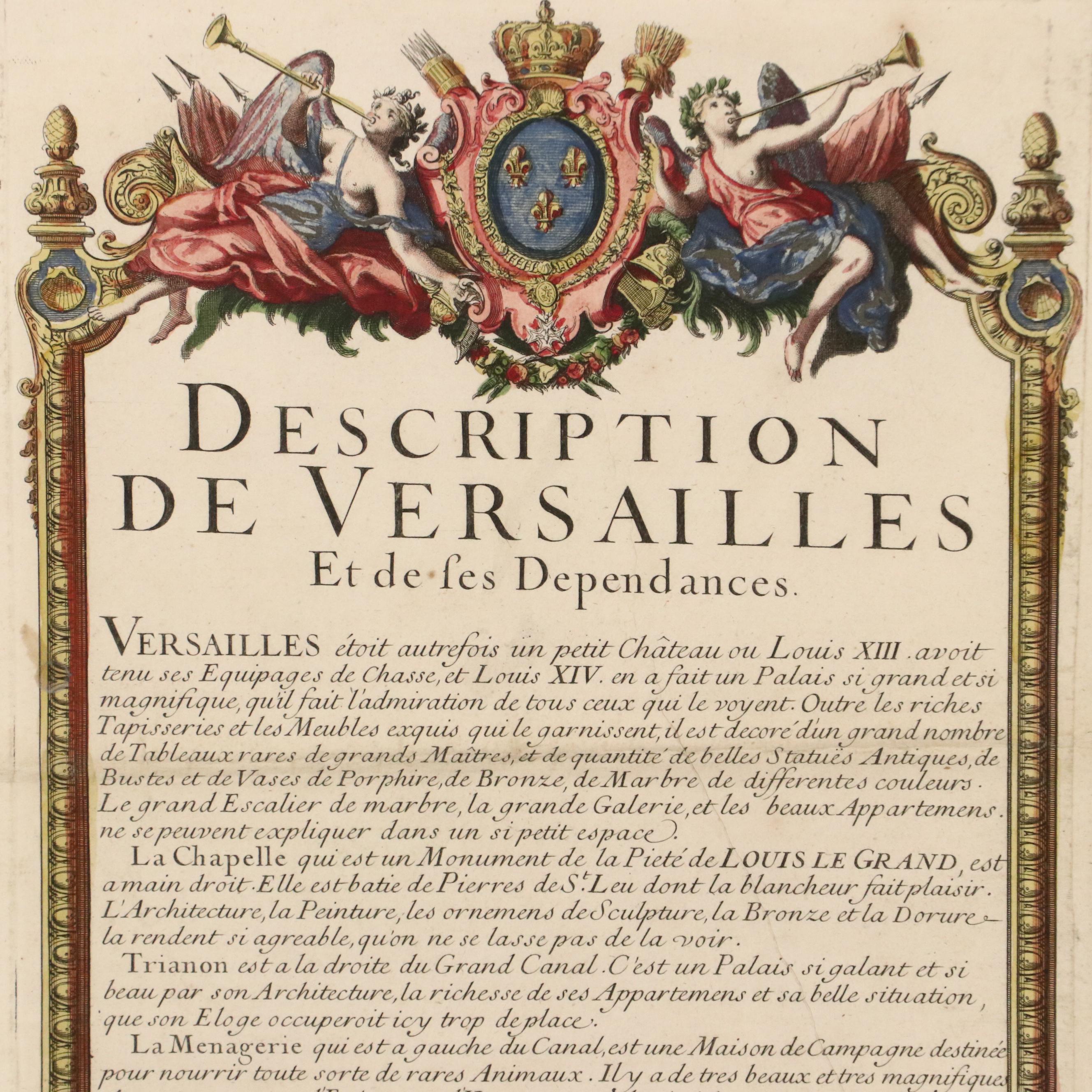 Large-Scale Hand-Colored Engraved Map of Versailles After Pierre Le Pautre, 1717