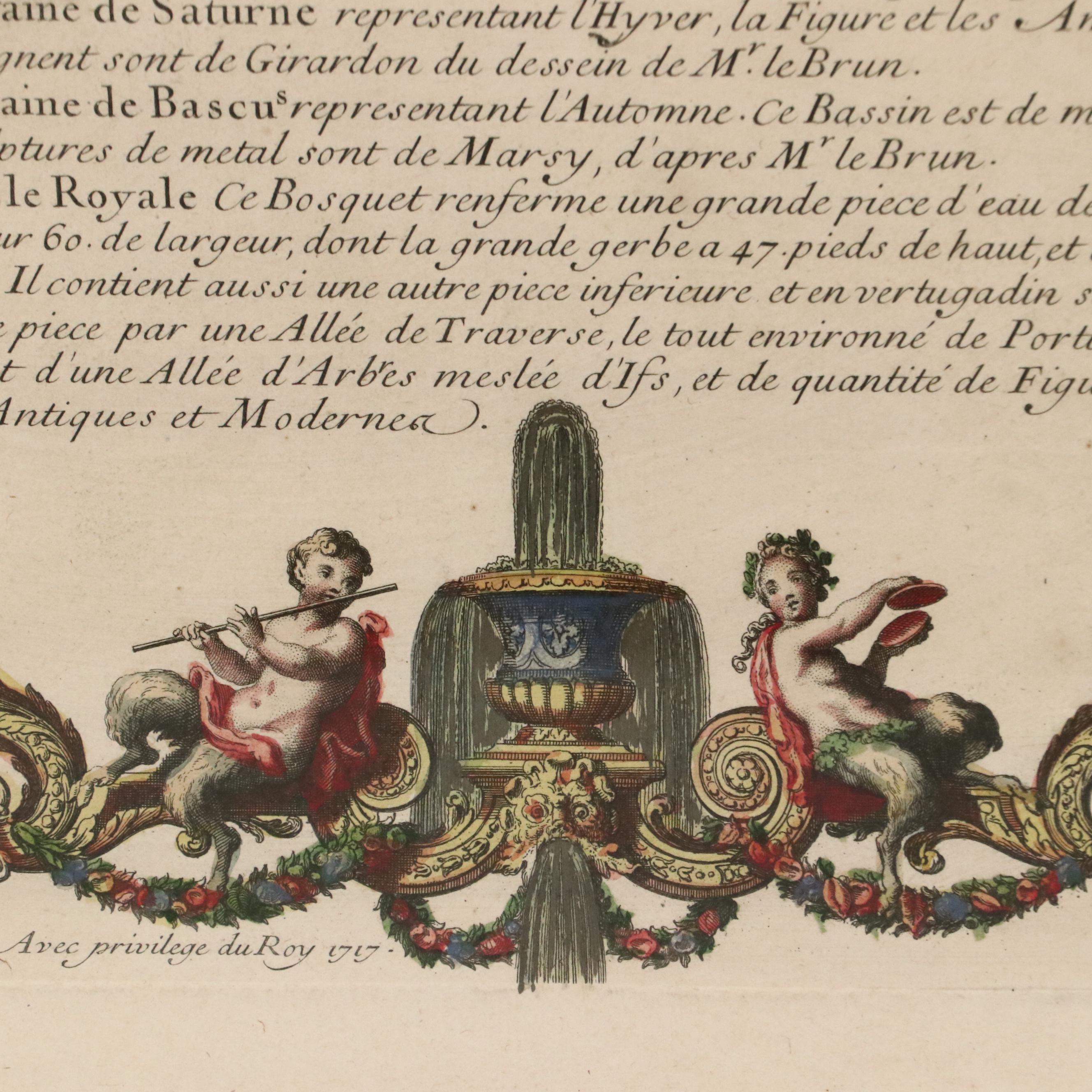 Large-Scale Hand-Colored Engraved Map of Versailles After Pierre Le Pautre, 1717