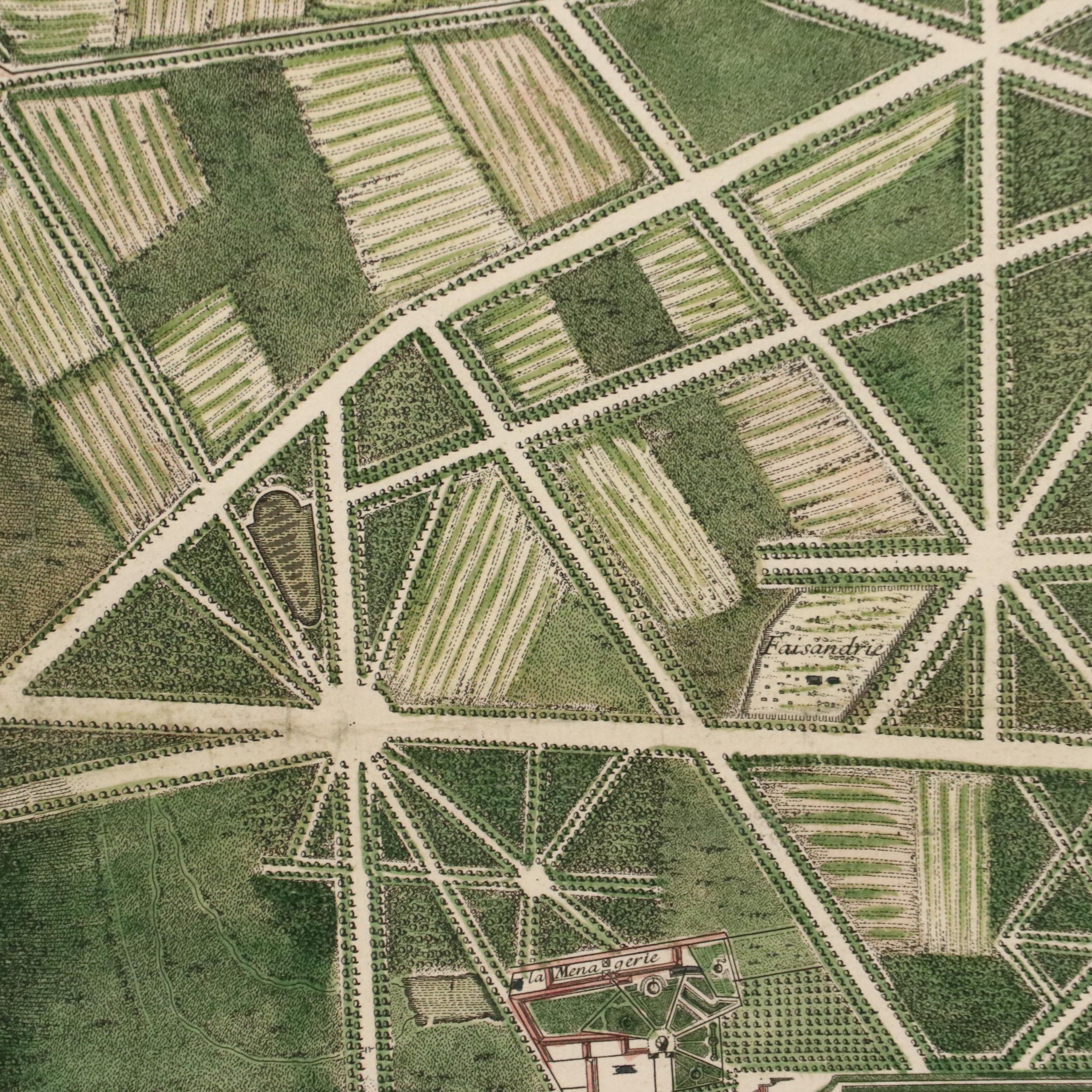 Large-Scale Hand-Colored Engraved Map of Versailles After Pierre Le Pautre, 1717