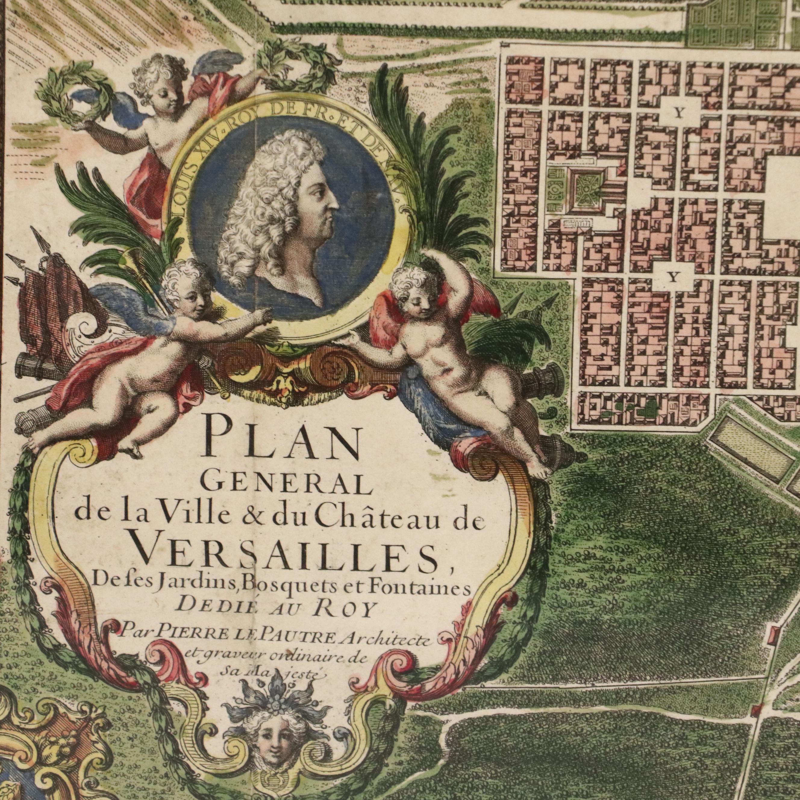 Large-Scale Hand-Colored Engraved Map of Versailles After Pierre Le Pautre, 1717
