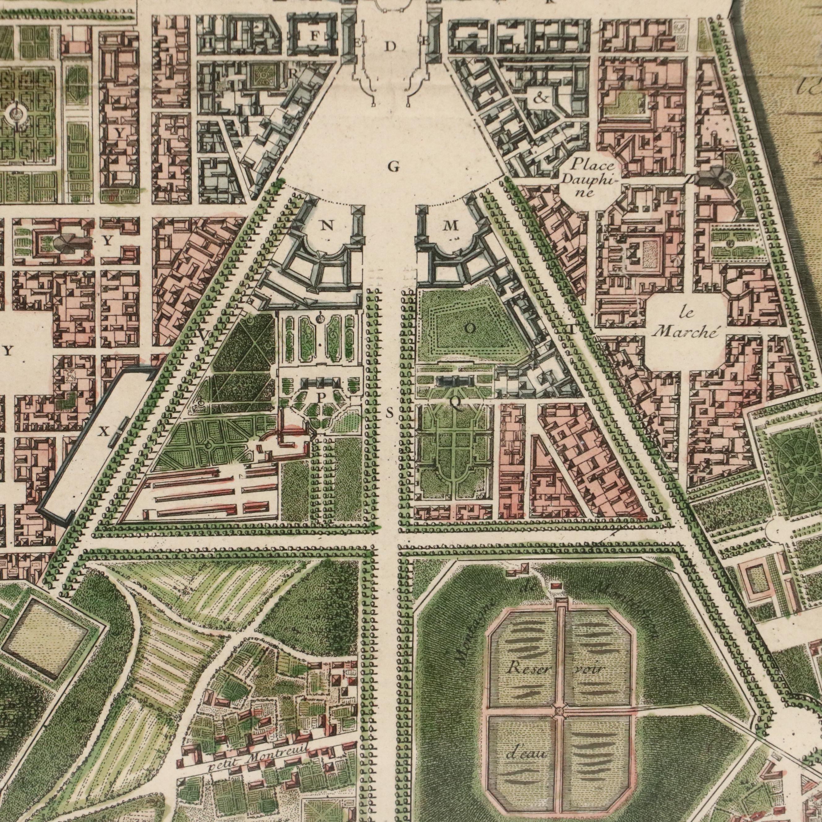Large-Scale Hand-Colored Engraved Map of Versailles After Pierre Le Pautre, 1717