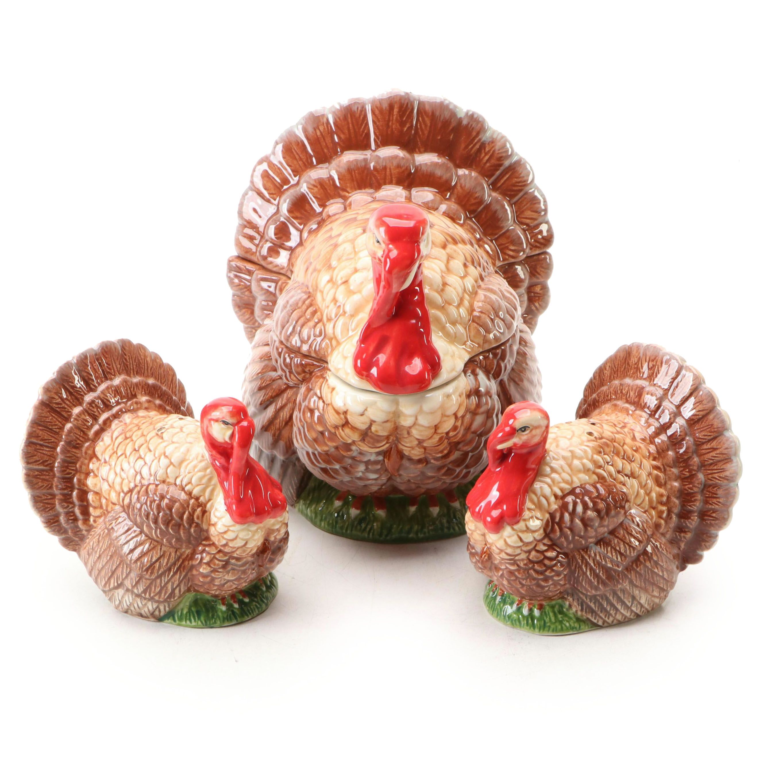 Spode "Woodland Turkey" Ceramic Lidded Dish and Shakers