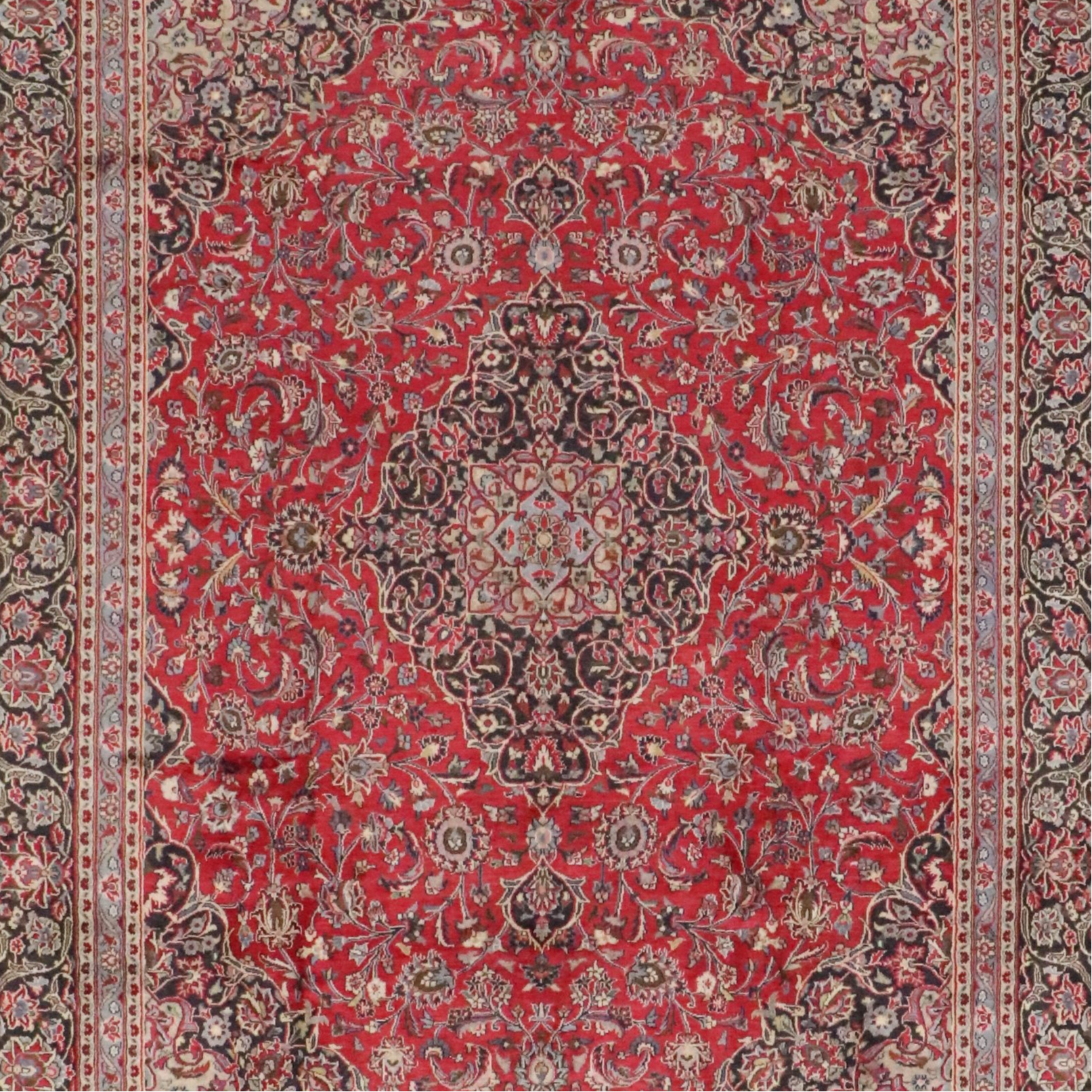 9'8 x 12'9 Hand-Knotted Persian Kashan Room-Sized Rug