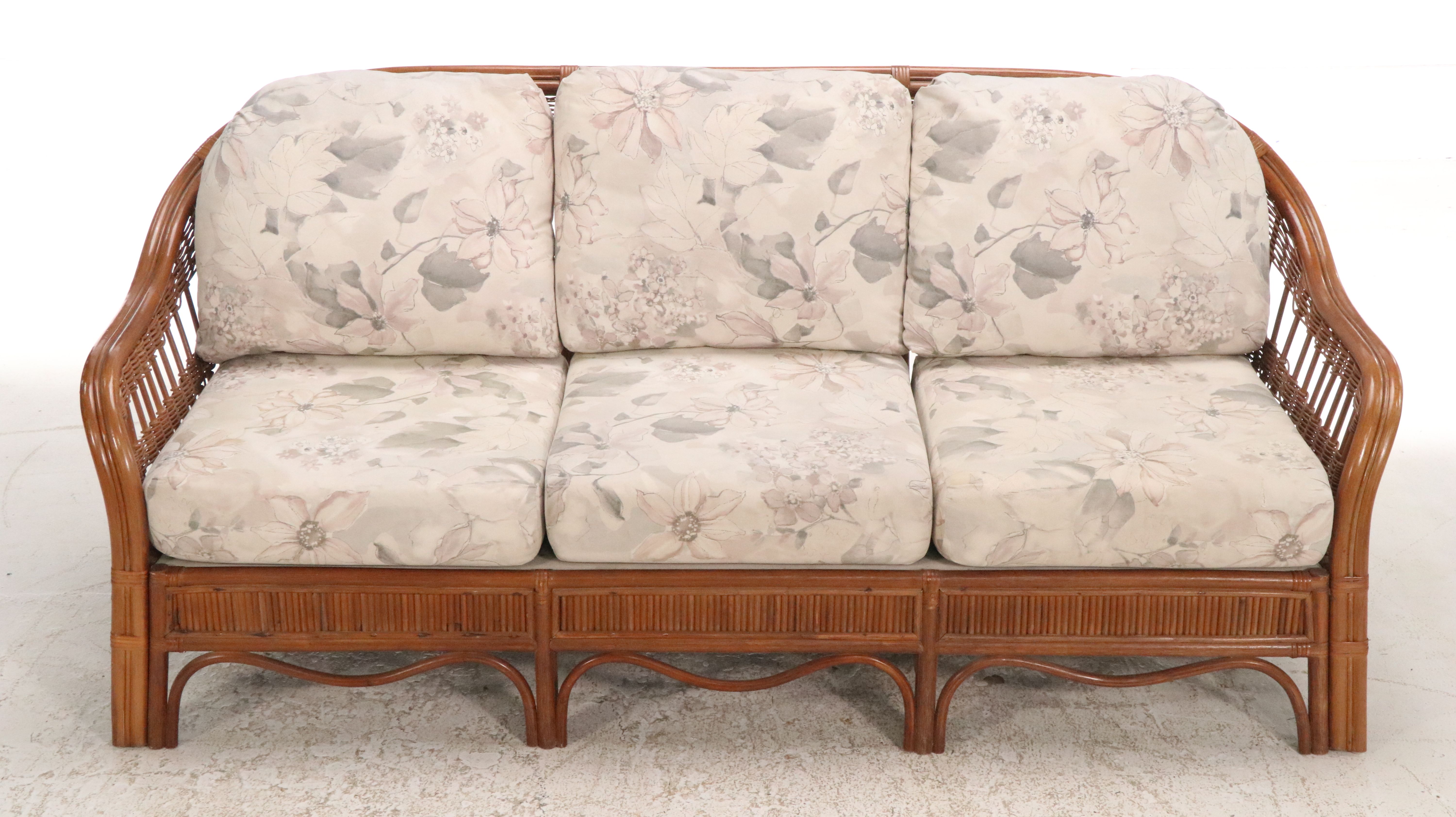 Contemporary Rattan Coffee Table with Glass Top and Rattan Sofa