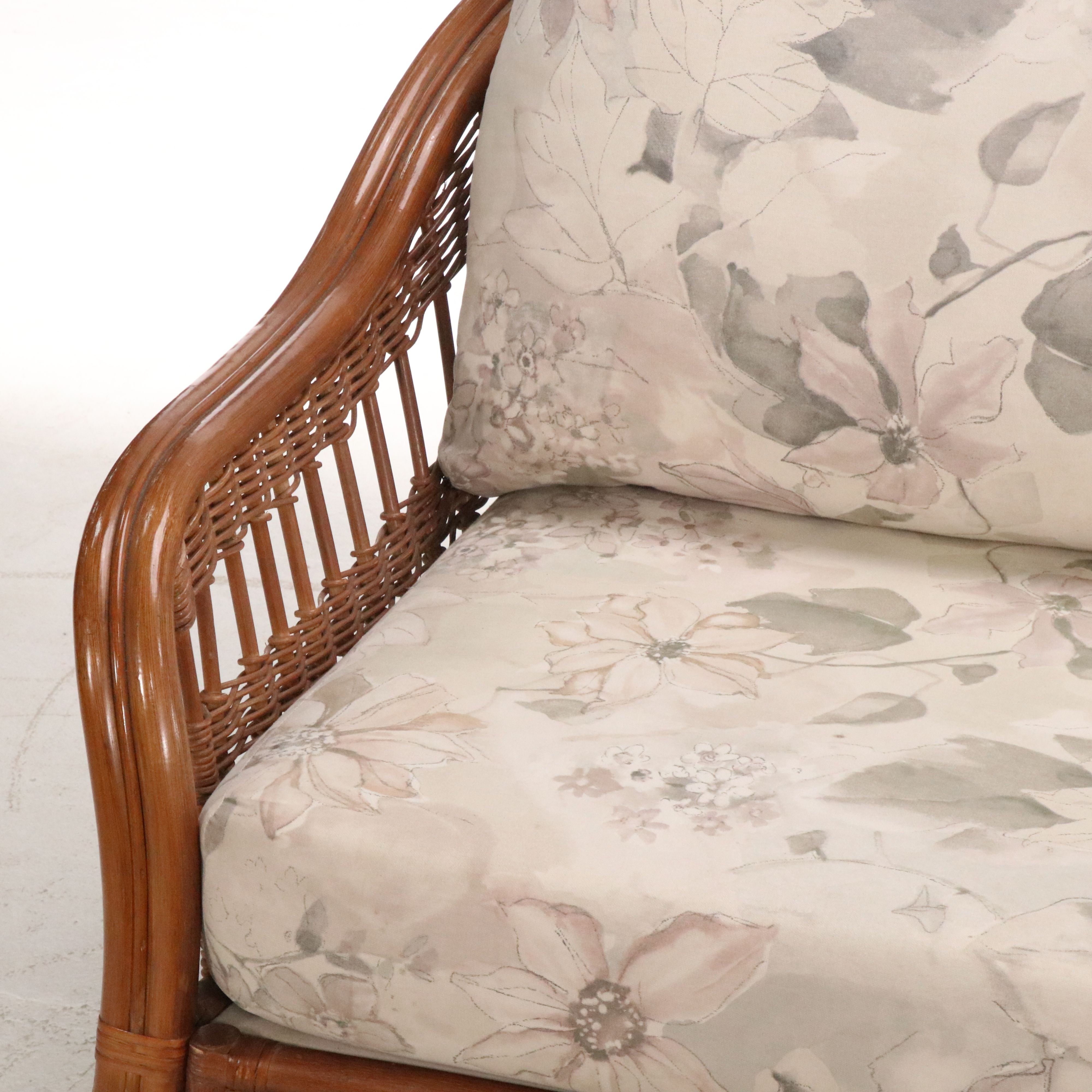 Contemporary Rattan Coffee Table with Glass Top and Rattan Sofa