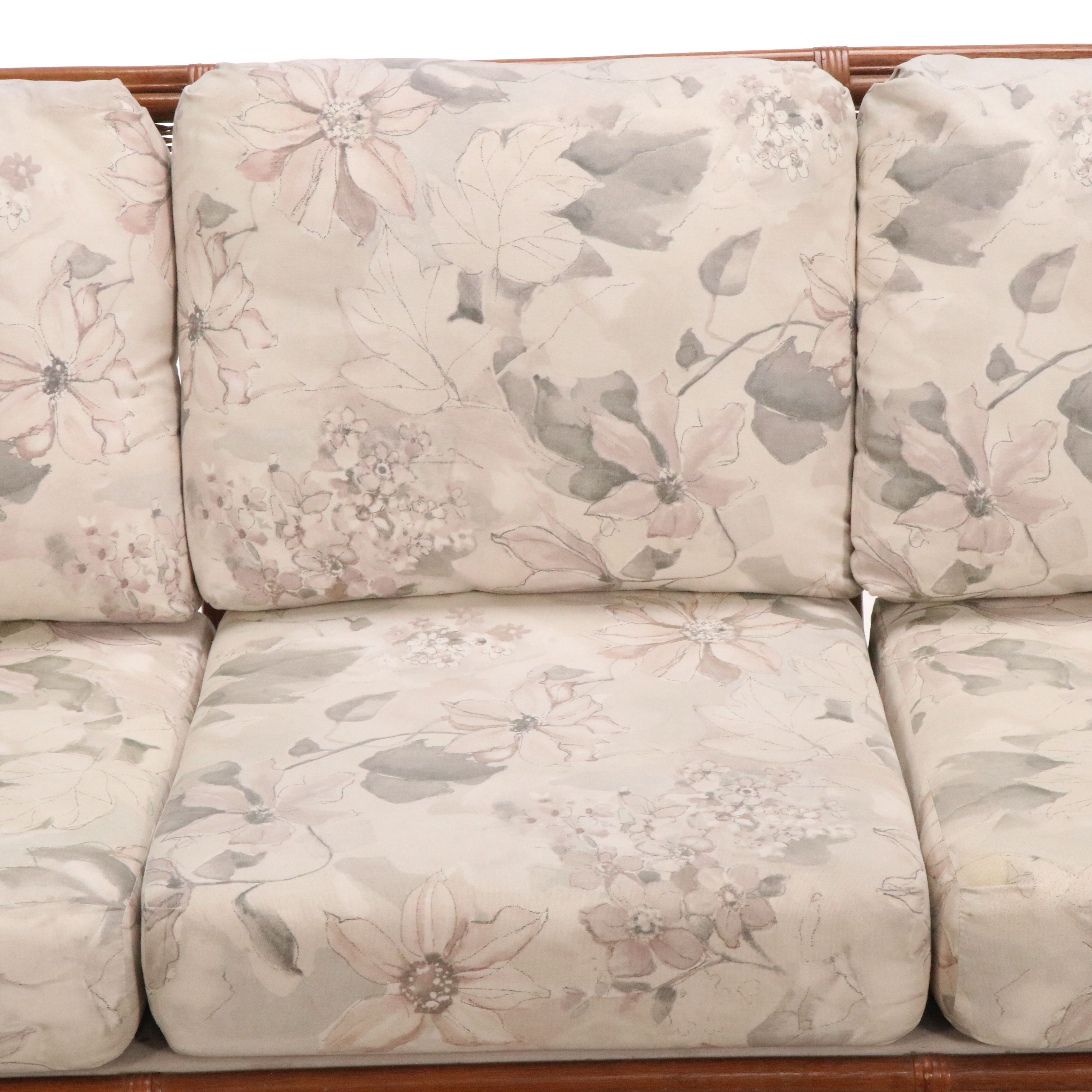 Contemporary Rattan Coffee Table with Glass Top and Rattan Sofa