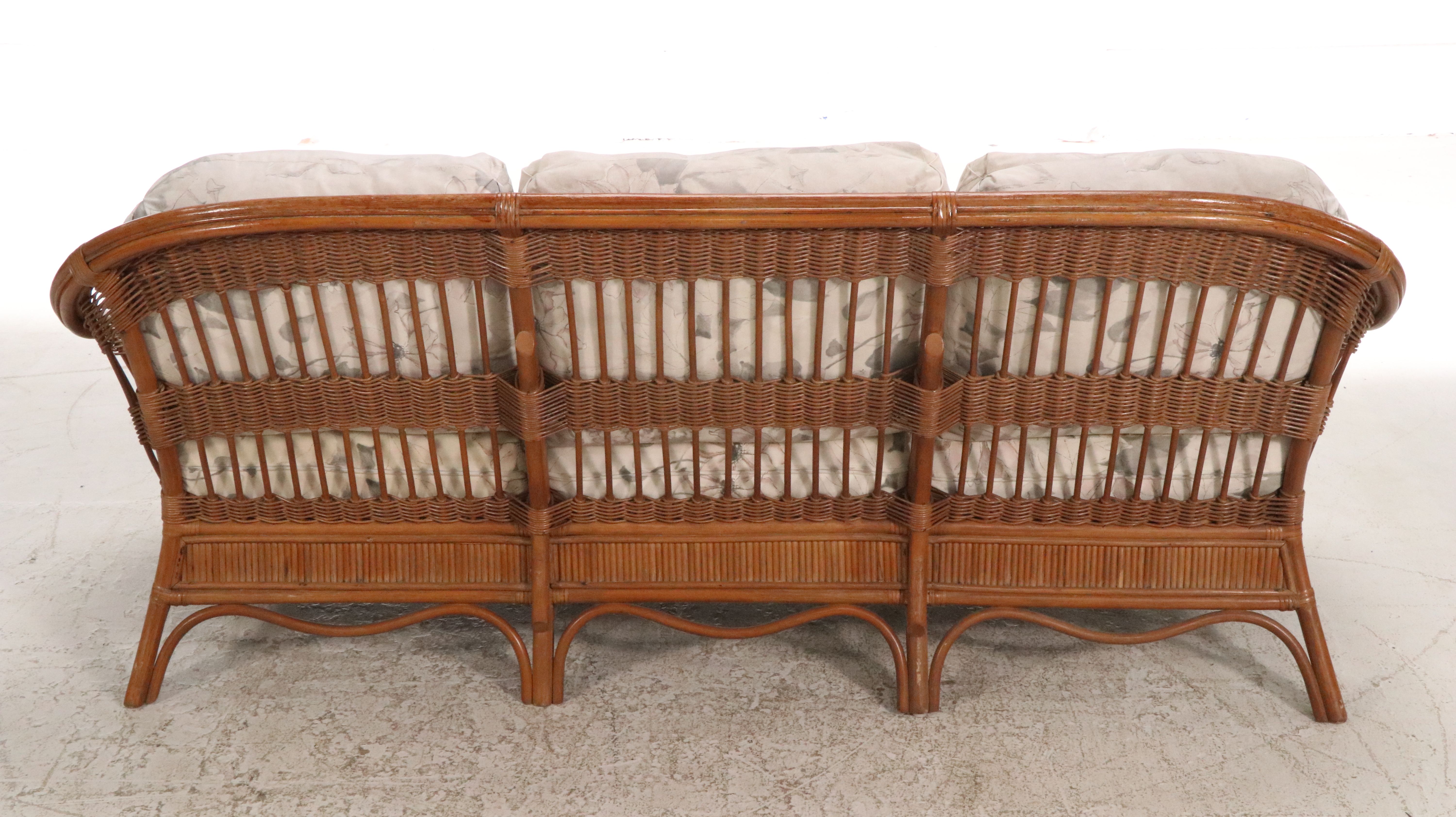 Contemporary Rattan Coffee Table with Glass Top and Rattan Sofa