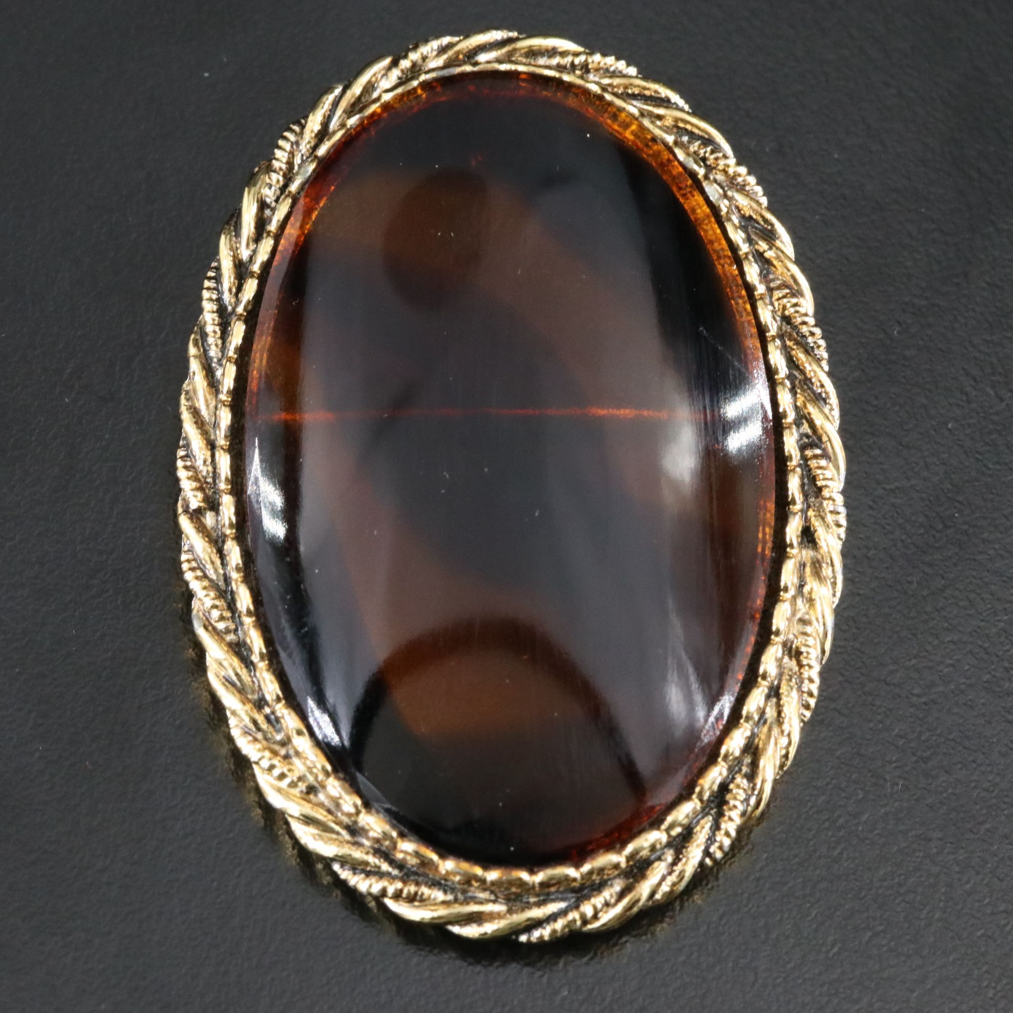 Tortoise Glass Brooch with Rope Trim