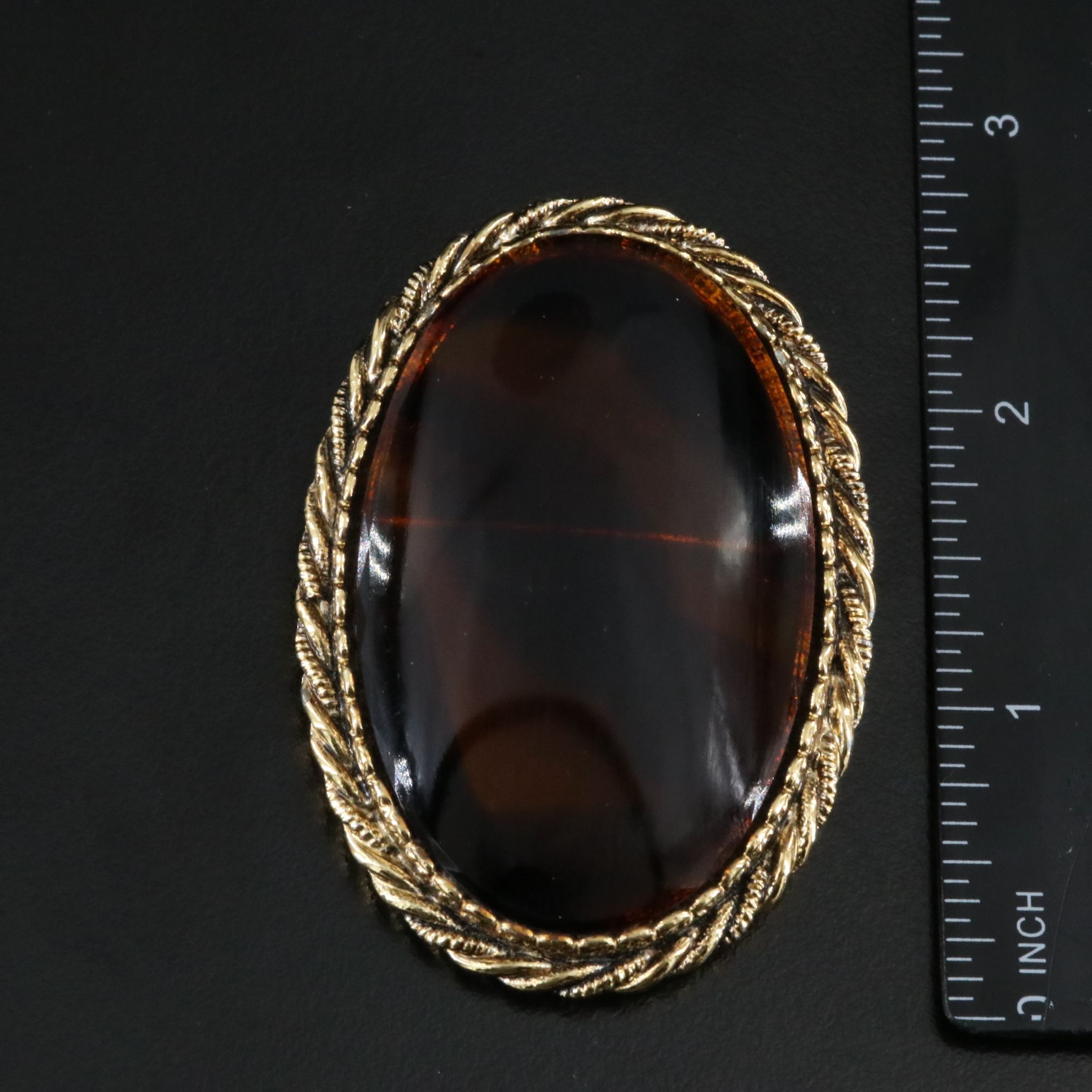 Tortoise Glass Brooch with Rope Trim