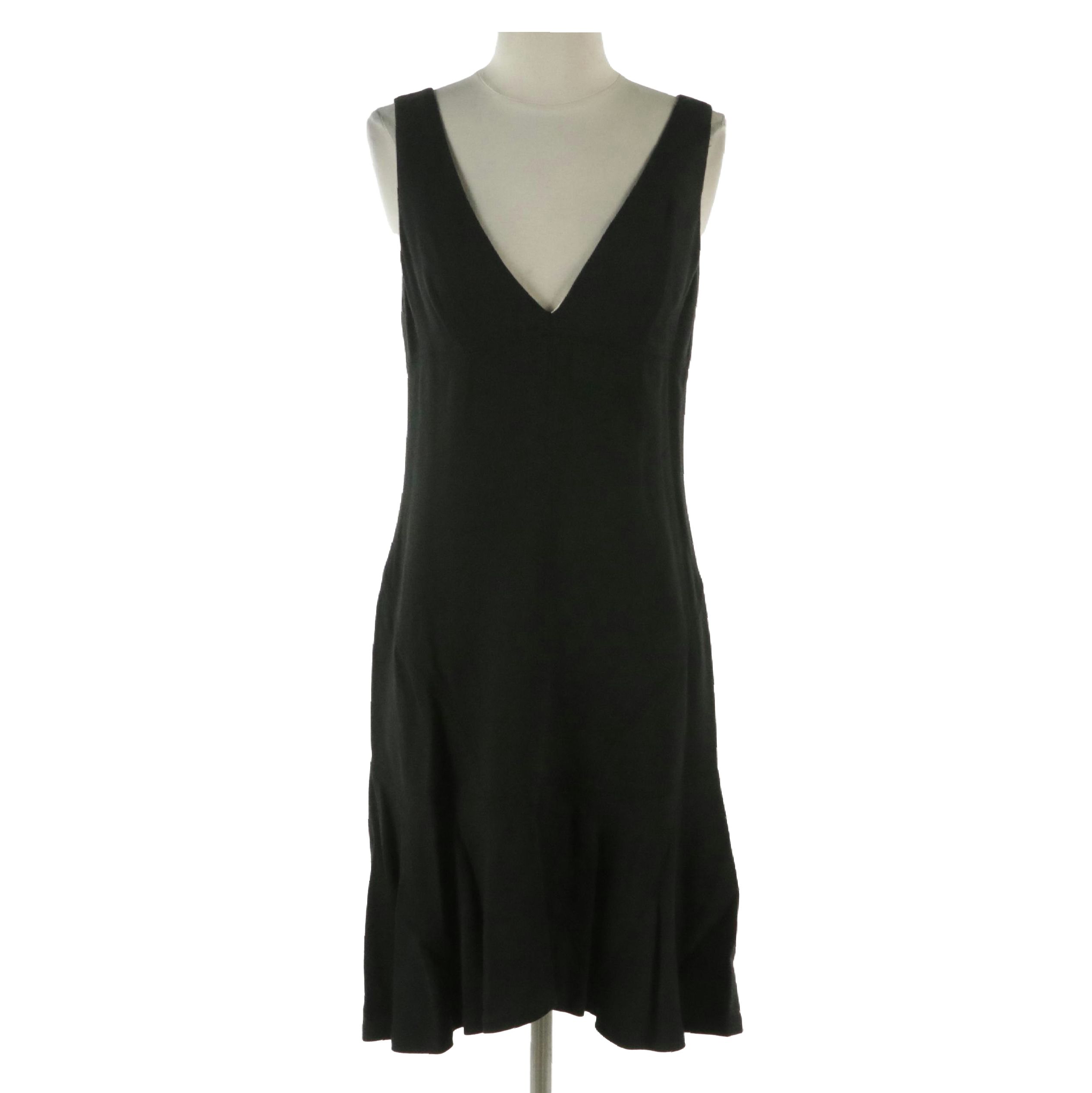 Roberto Cavalli Ruffled Hem V-Neck Dress in Black Wool Blend