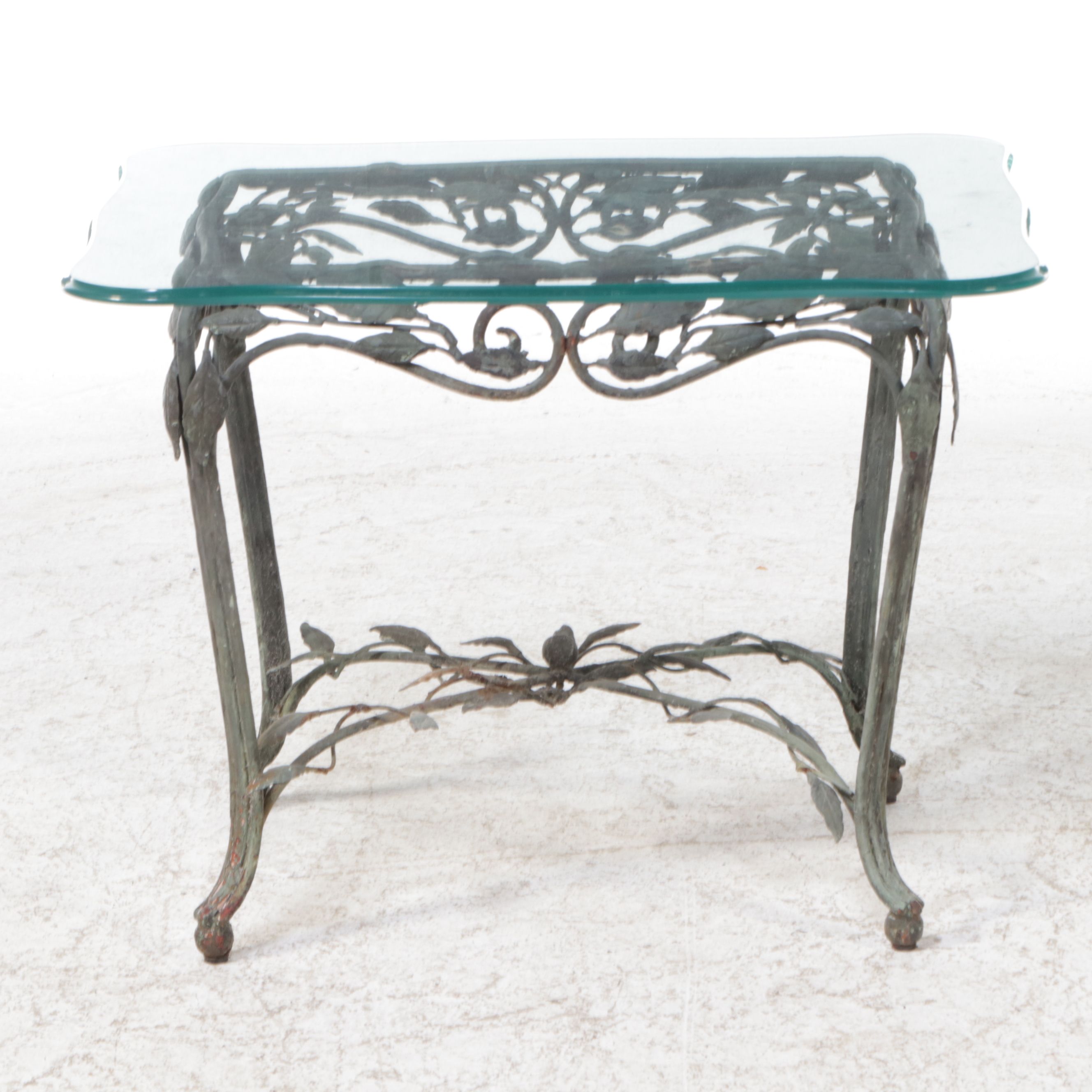 Wrought Iron End Table with Glass Top