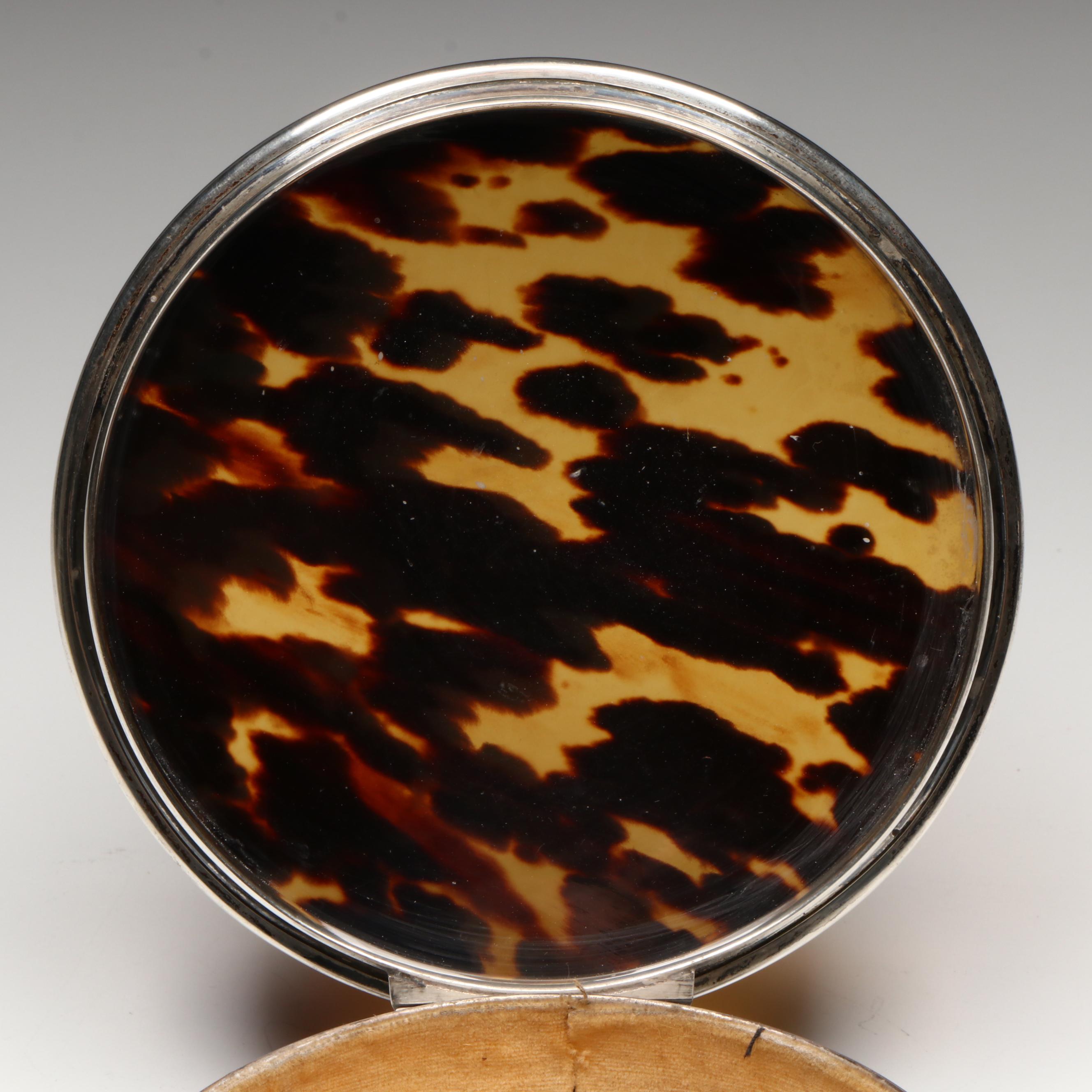 English Sterling Silver and Tortoise Shell Footed Jewelry Box, 1923