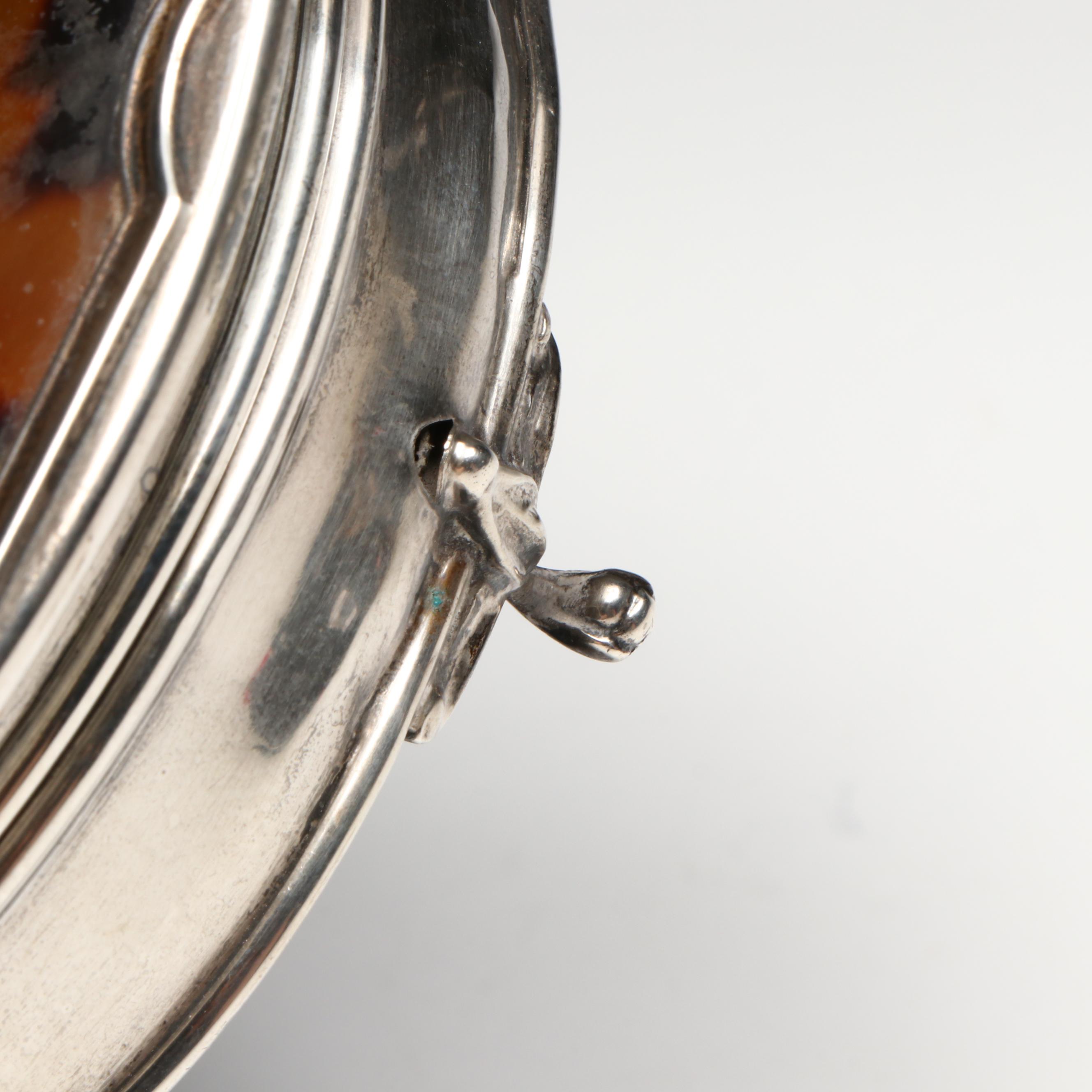 English Sterling Silver and Tortoise Shell Footed Jewelry Box, 1923