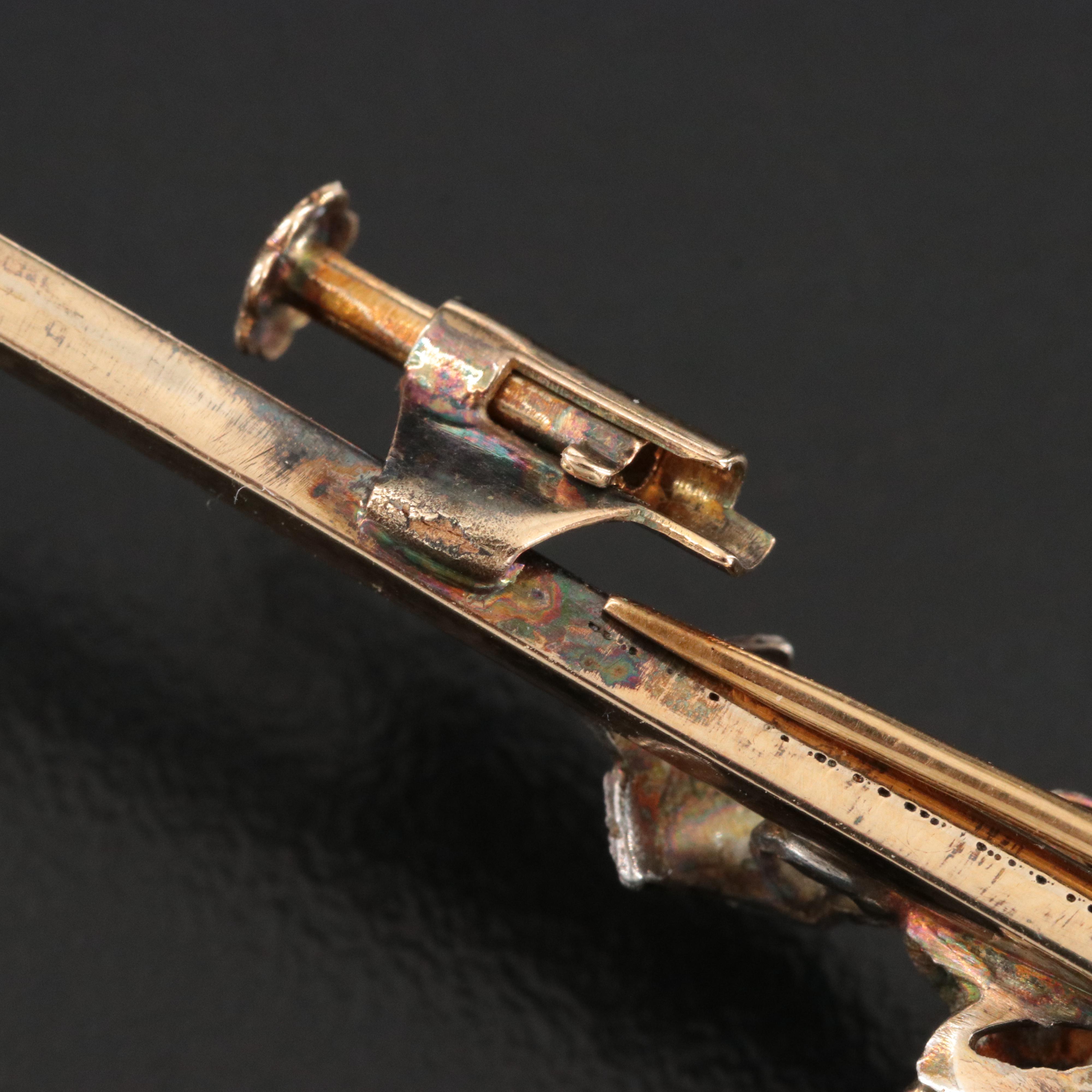 Victorian Crescent and 900 Silver & 14K Bar Pins with Diamond and Crystal