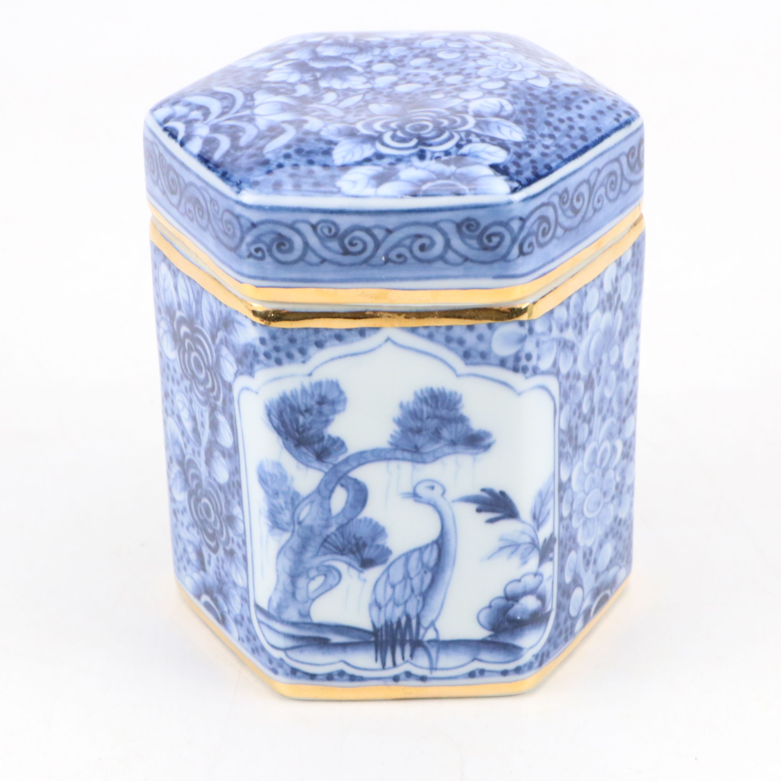 Chinese Celadon Glaze Ginger Jar with Hexagonal Porcelain Tea Caddy