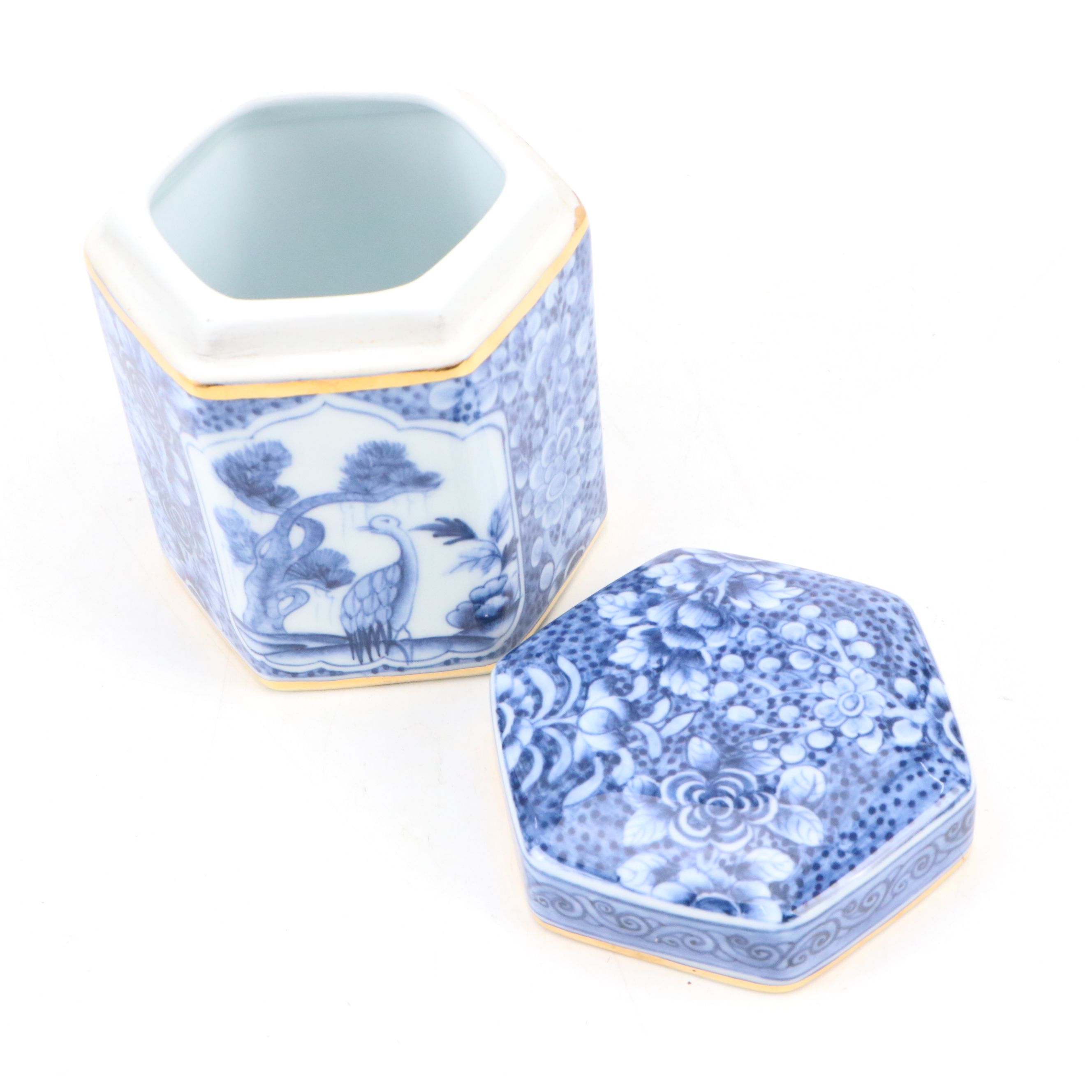 Chinese Celadon Glaze Ginger Jar with Hexagonal Porcelain Tea Caddy