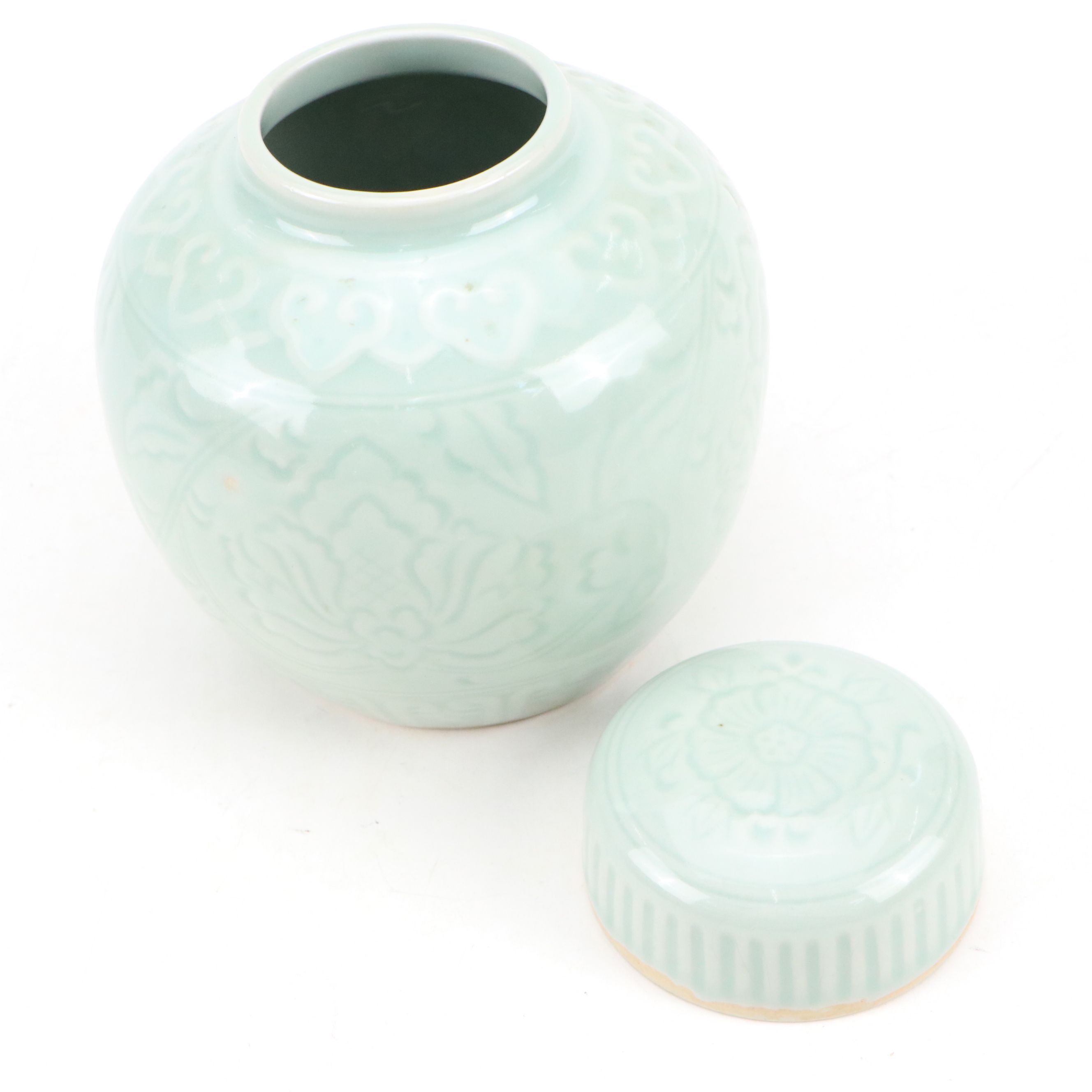Chinese Celadon Glaze Ginger Jar with Hexagonal Porcelain Tea Caddy