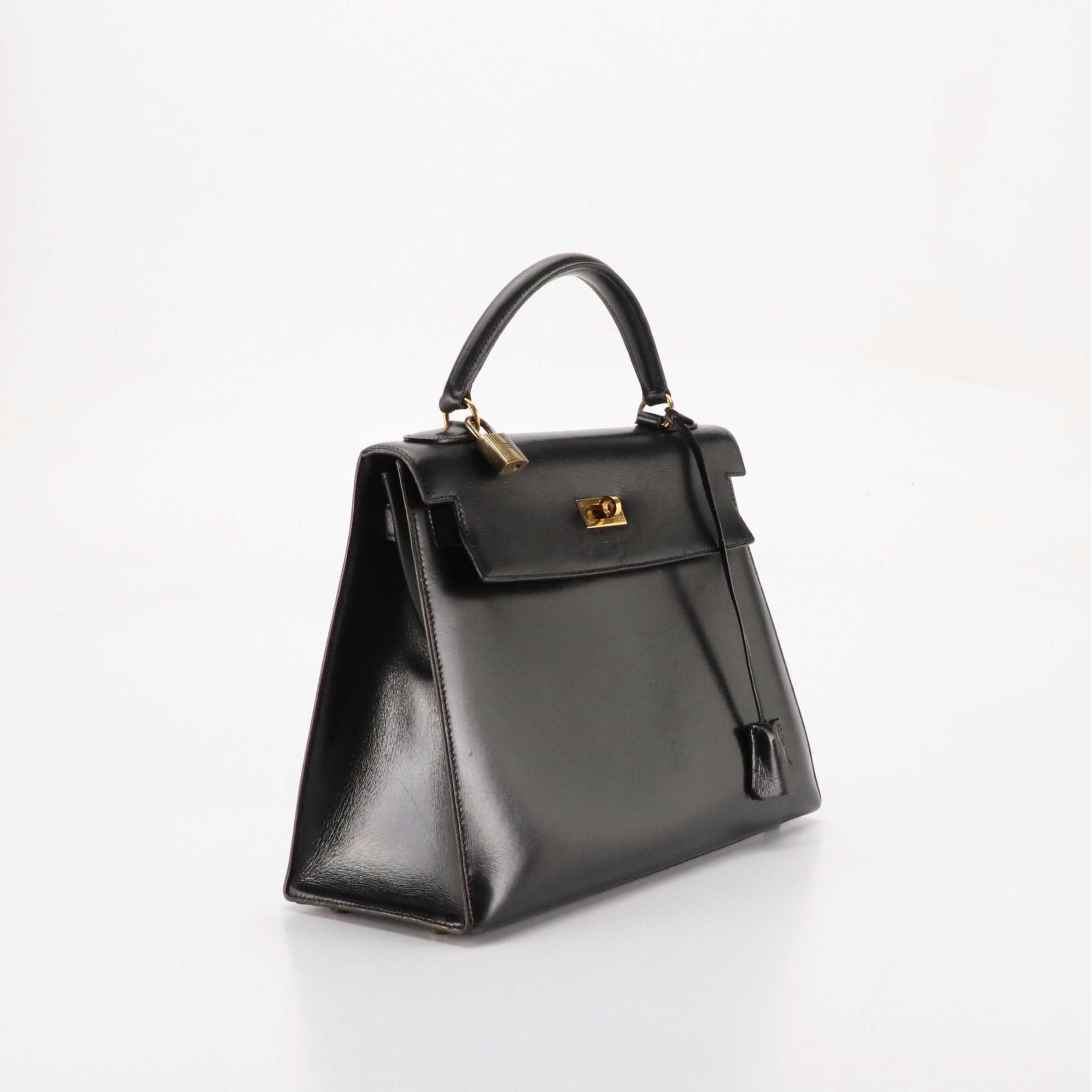 Hermès Kelly Sellier 32 Handbag in Noir Box Calf Leather