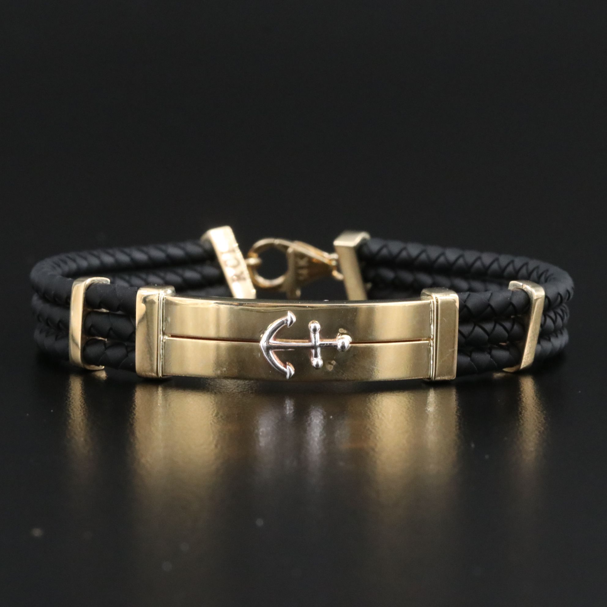 14K and Braided Leather Anchor Bracelet