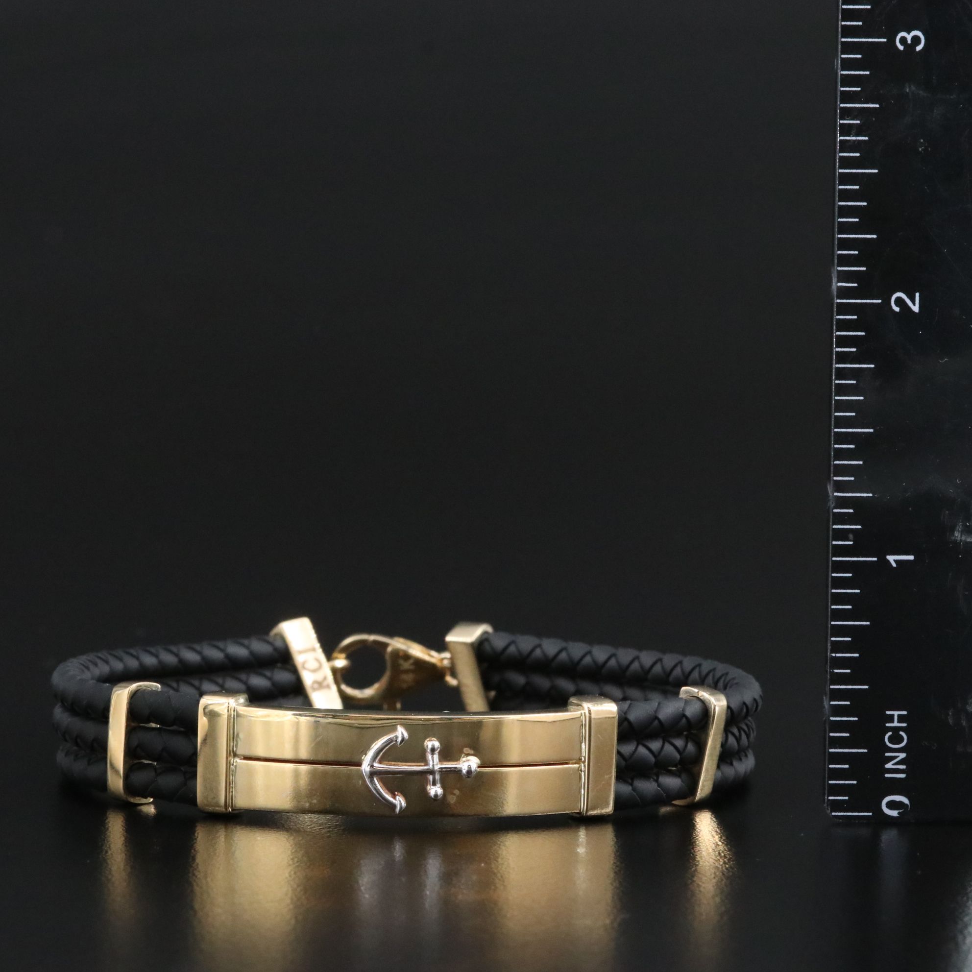 14K and Braided Leather Anchor Bracelet