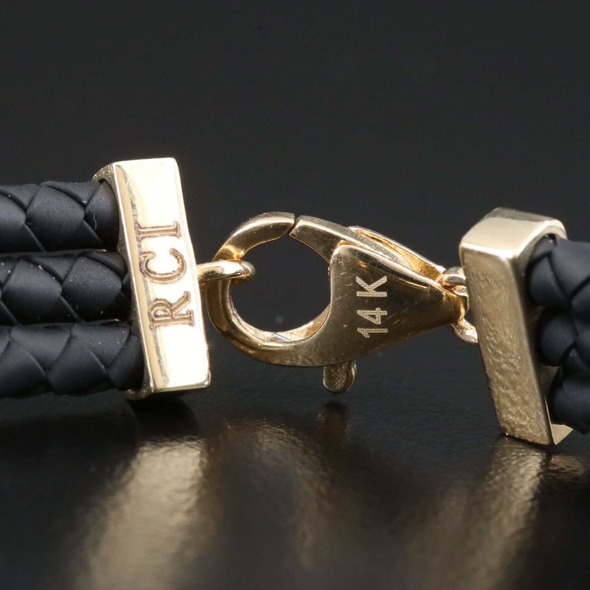 14K and Braided Leather Anchor Bracelet