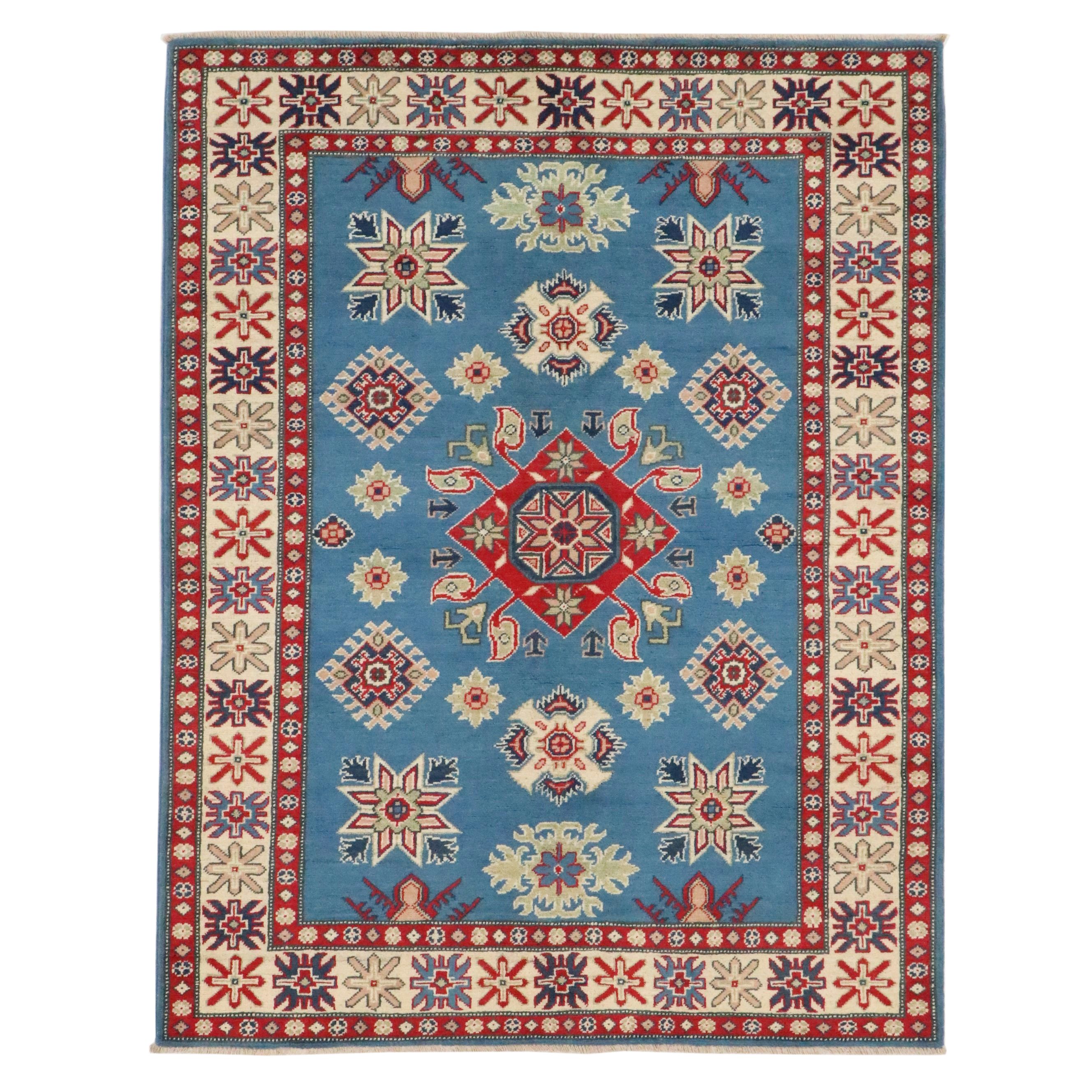 5' x 6'5 Hand-Knotted Pakistani Kazak Area Rug