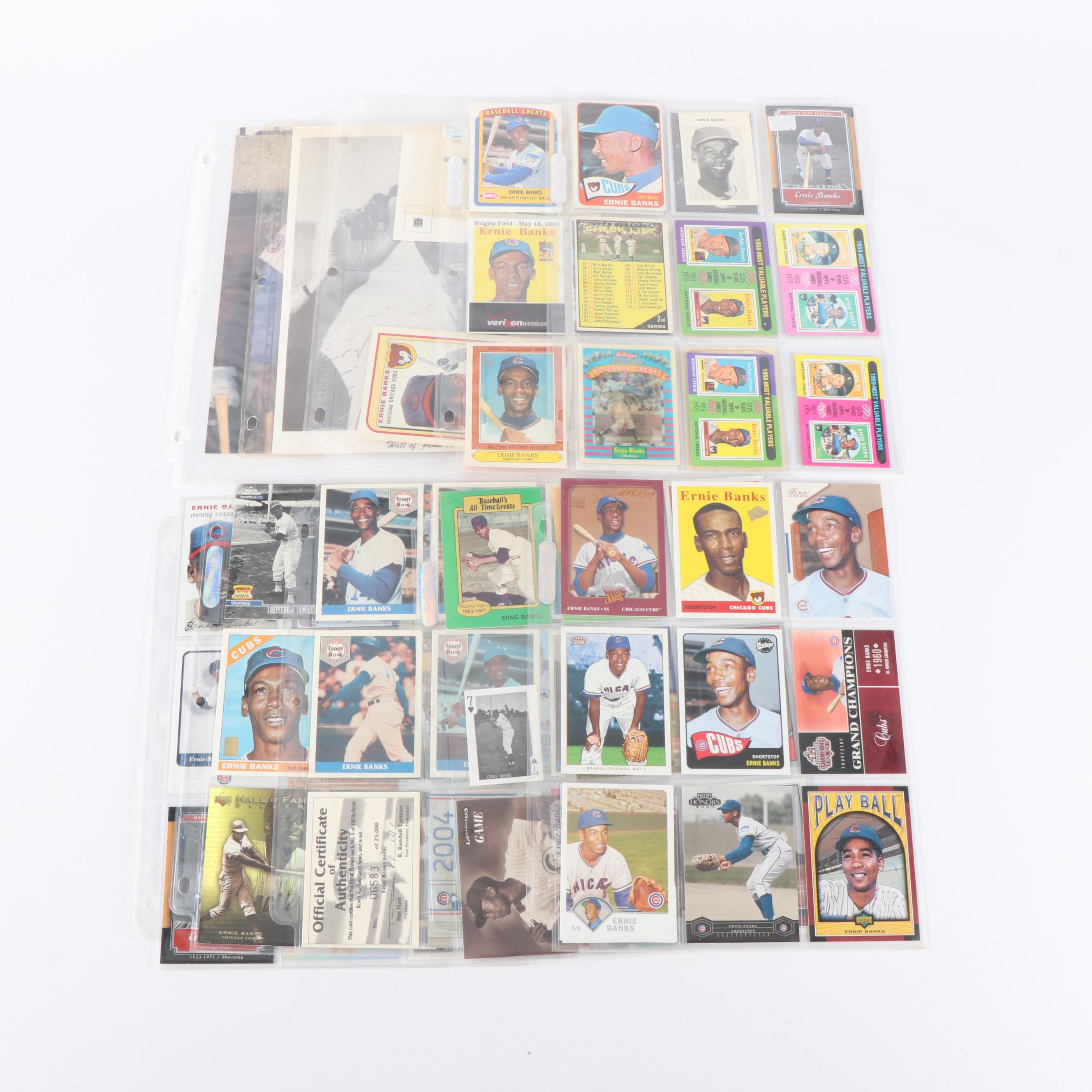 Ernie Banks Baseball Trading Cards, Prints, and Stamps, 1960s-2000s