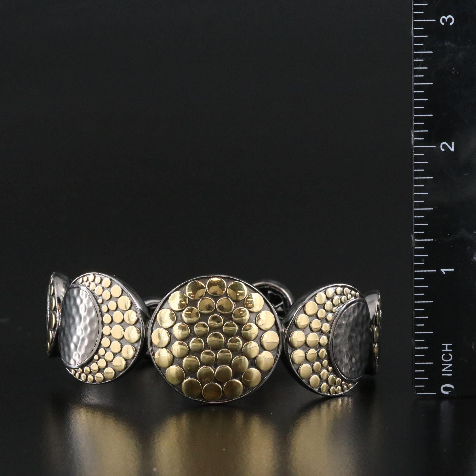 John Hardy Dot Moon Phase Darkened Sterling 18K Bonded Gold Hammered Cuff