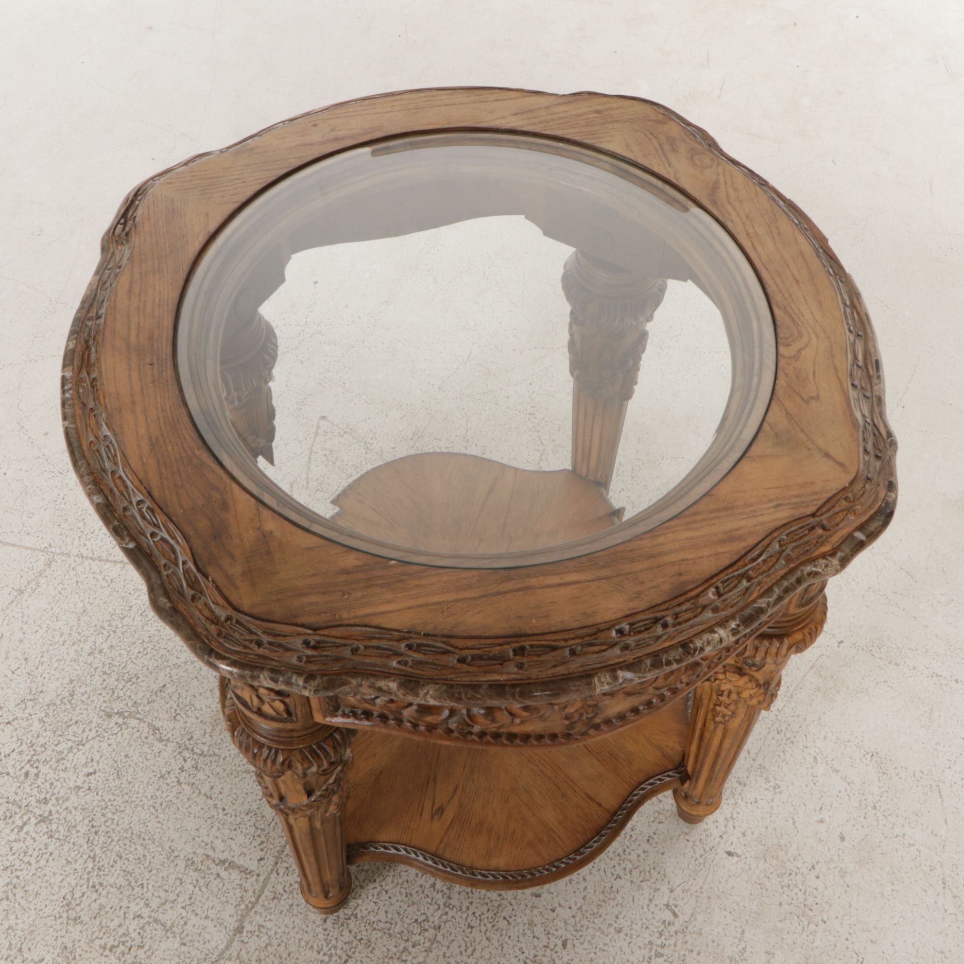 Schnadig Neoclassical Style Accent Table with Glass Top and Marble Edge Trim