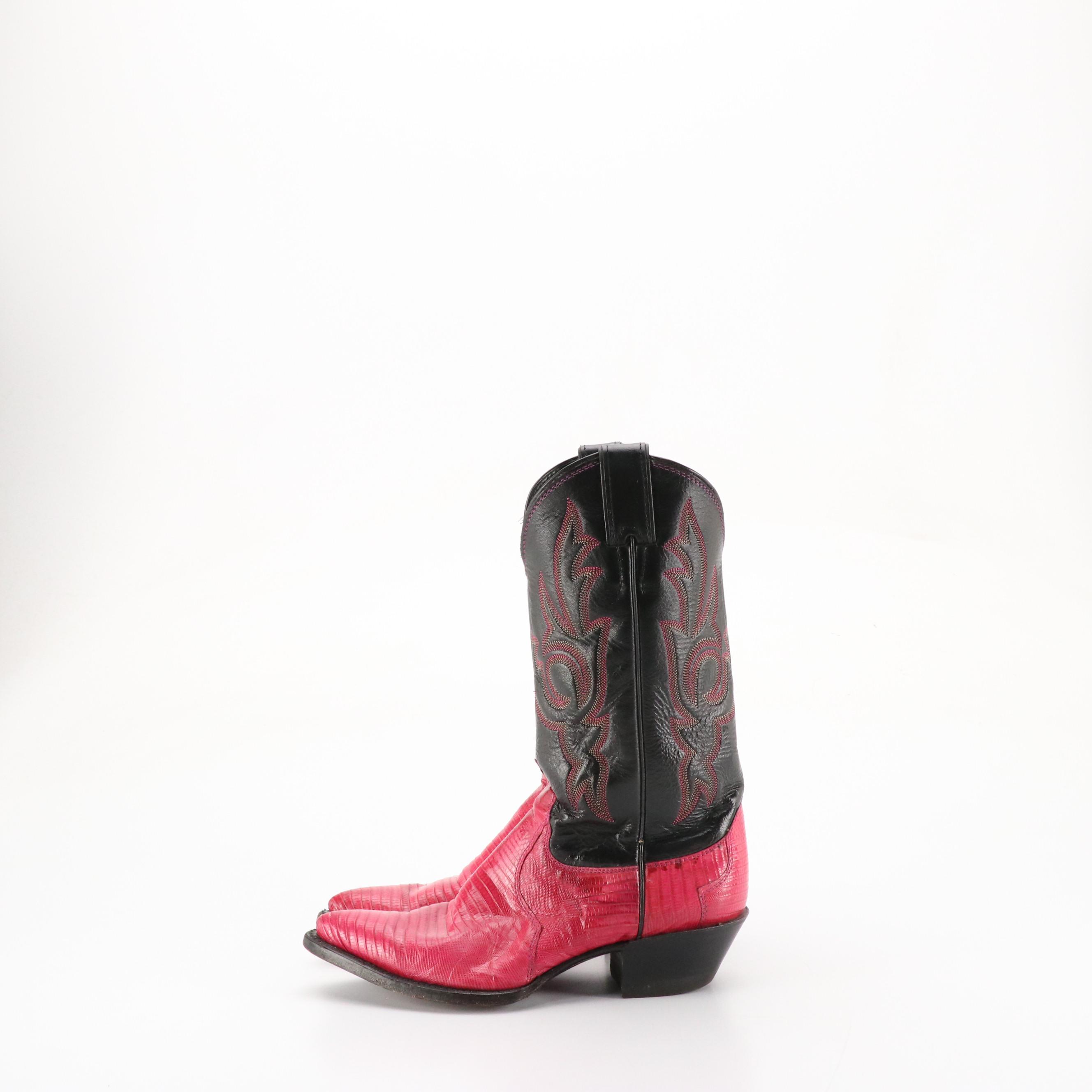 Justin's Black and Hot Pink Snakeskin Leather Western Boots