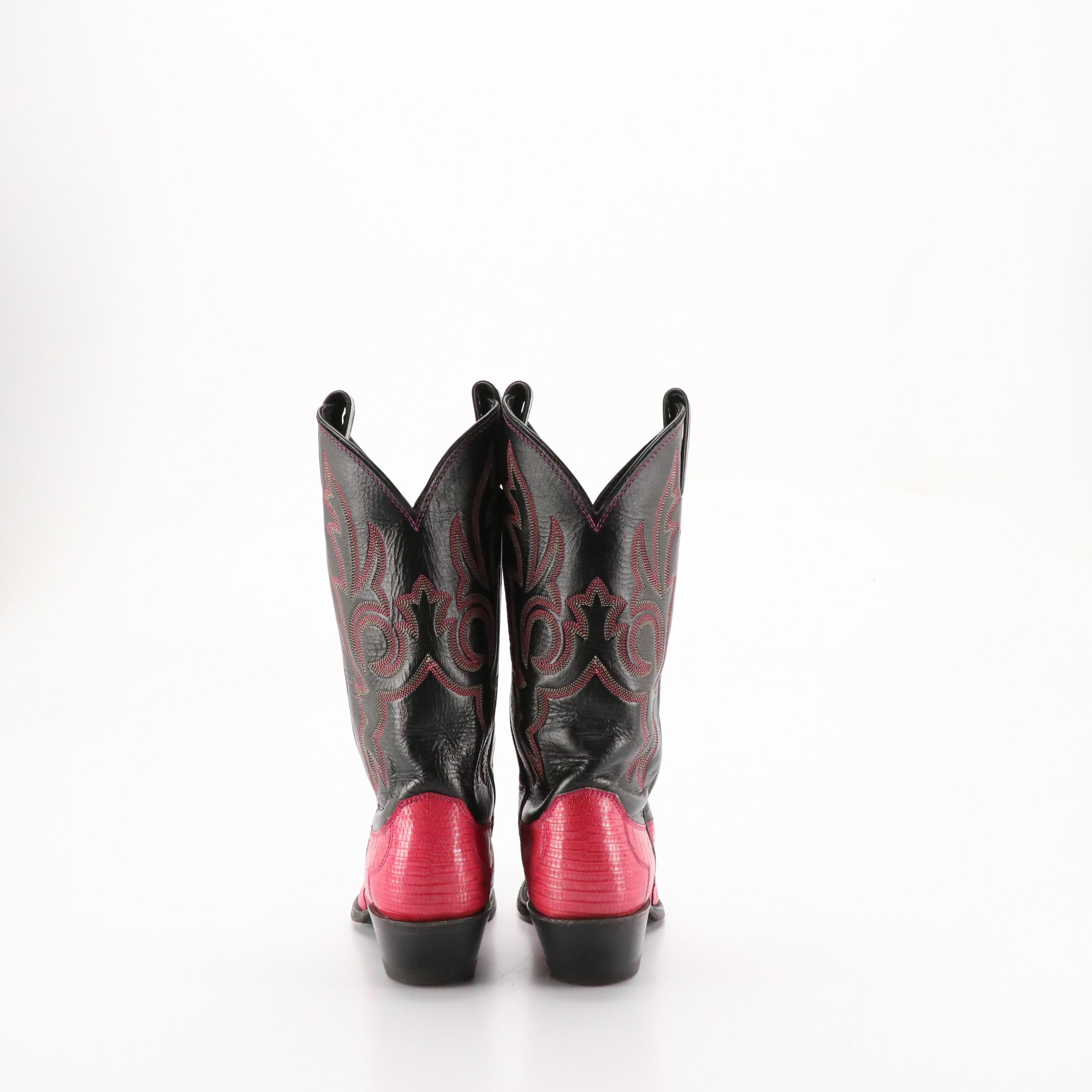 Justin's Black and Hot Pink Snakeskin Leather Western Boots