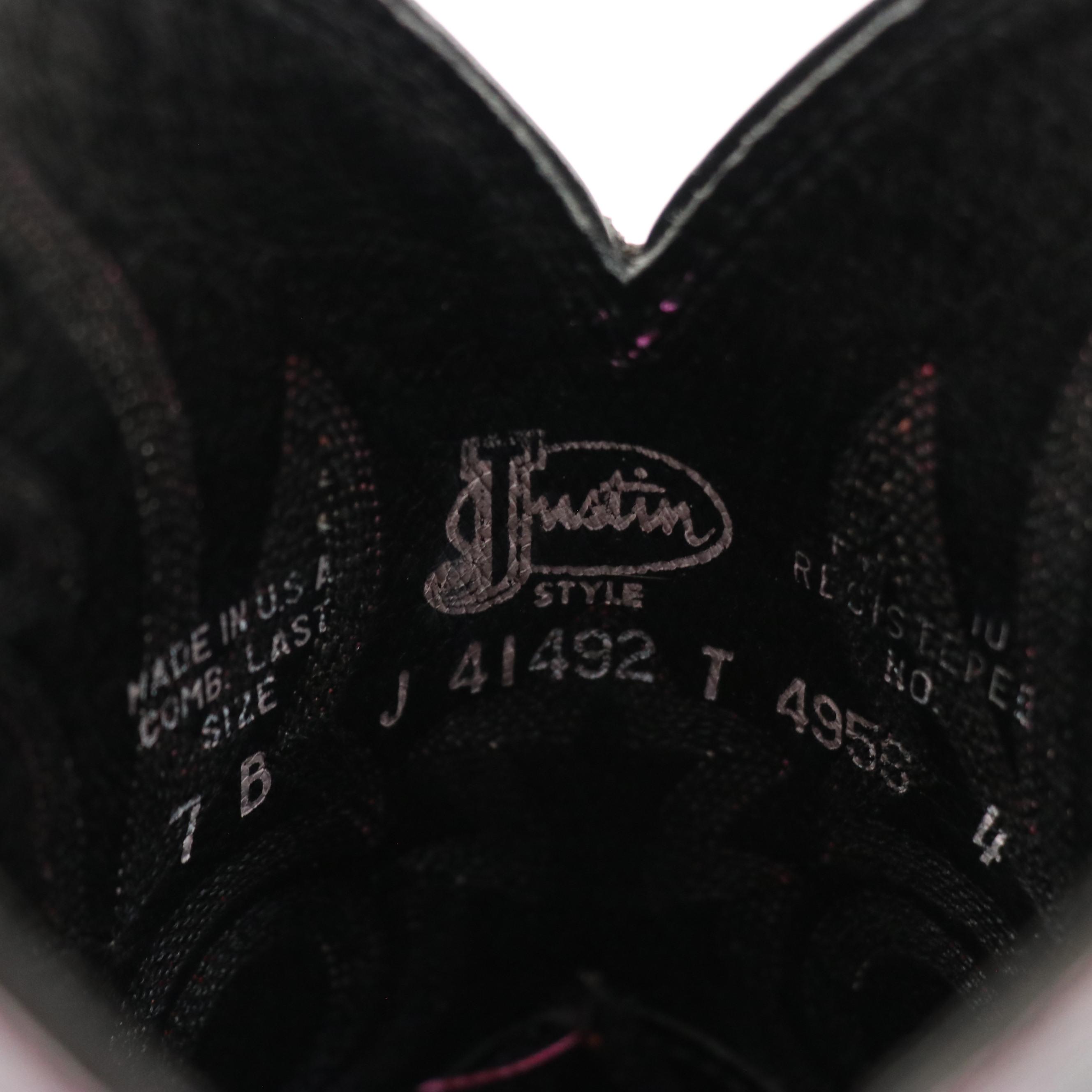 Justin's Black and Hot Pink Snakeskin Leather Western Boots