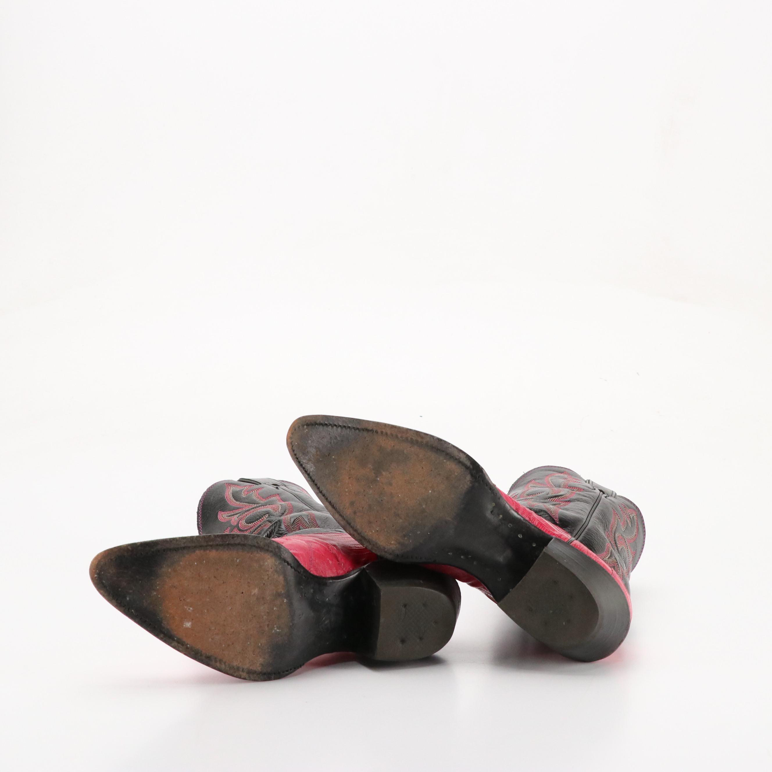 Justin's Black and Hot Pink Snakeskin Leather Western Boots