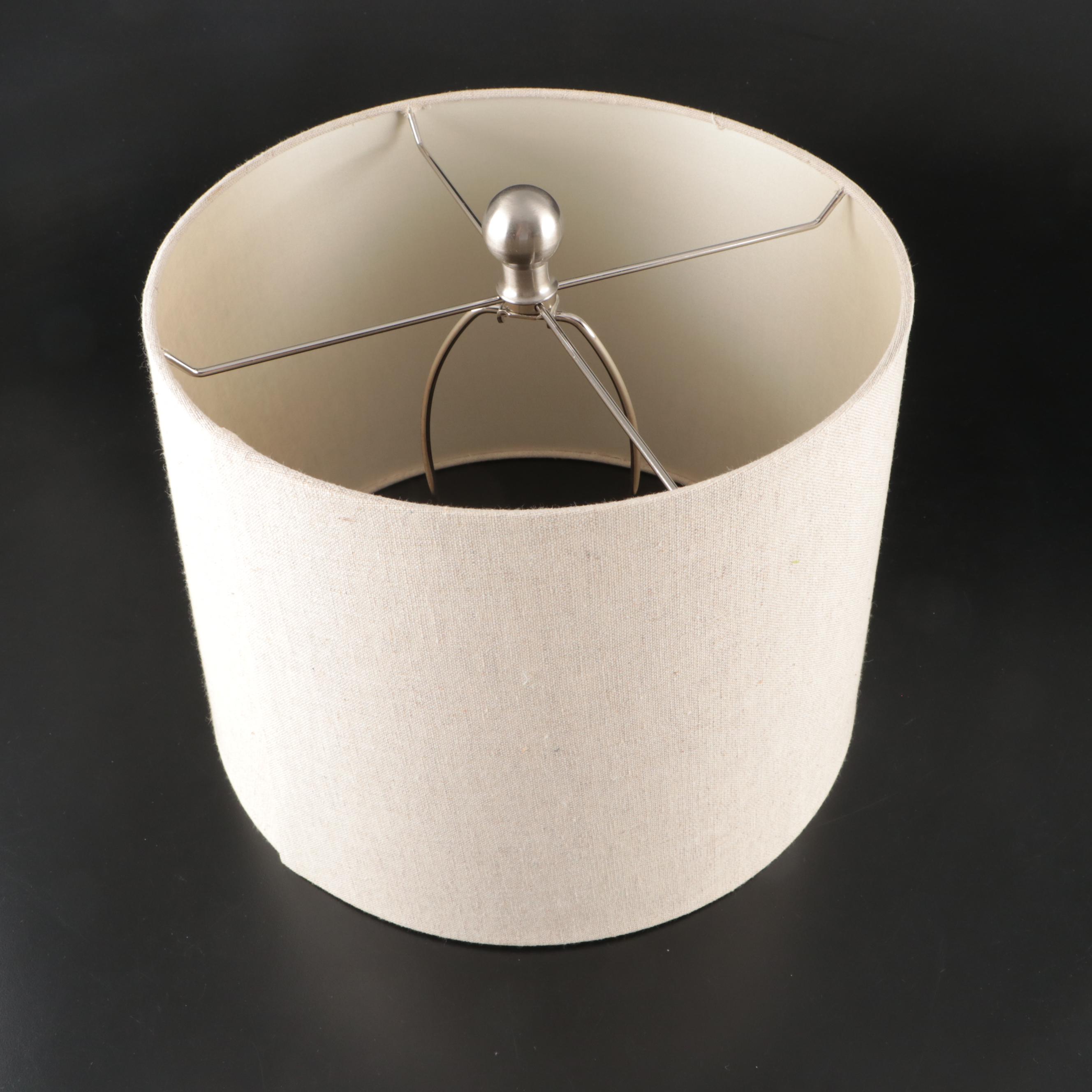 White Glazed Ceramic Hobnail Table Lamp with Linen Drum Shade, 2018