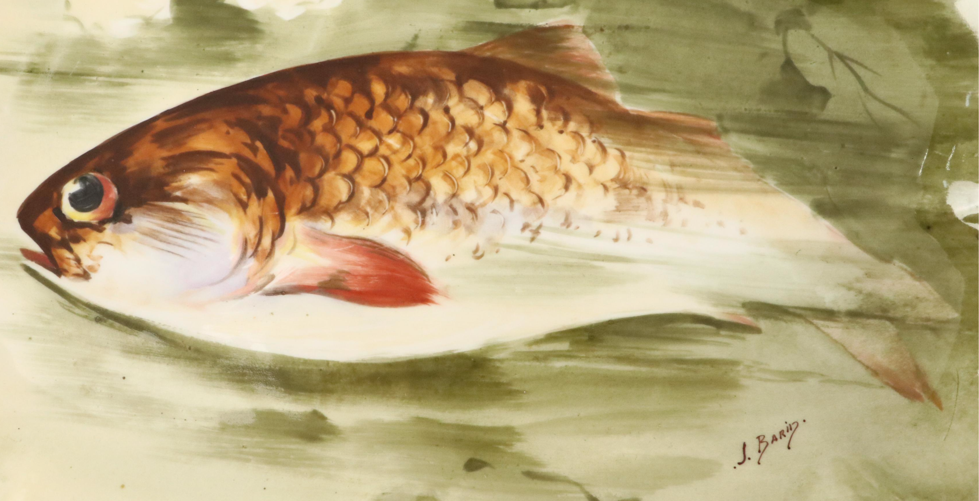 Coronet Limoges Hand-Painted Fish Porcelain Platter and Plates
