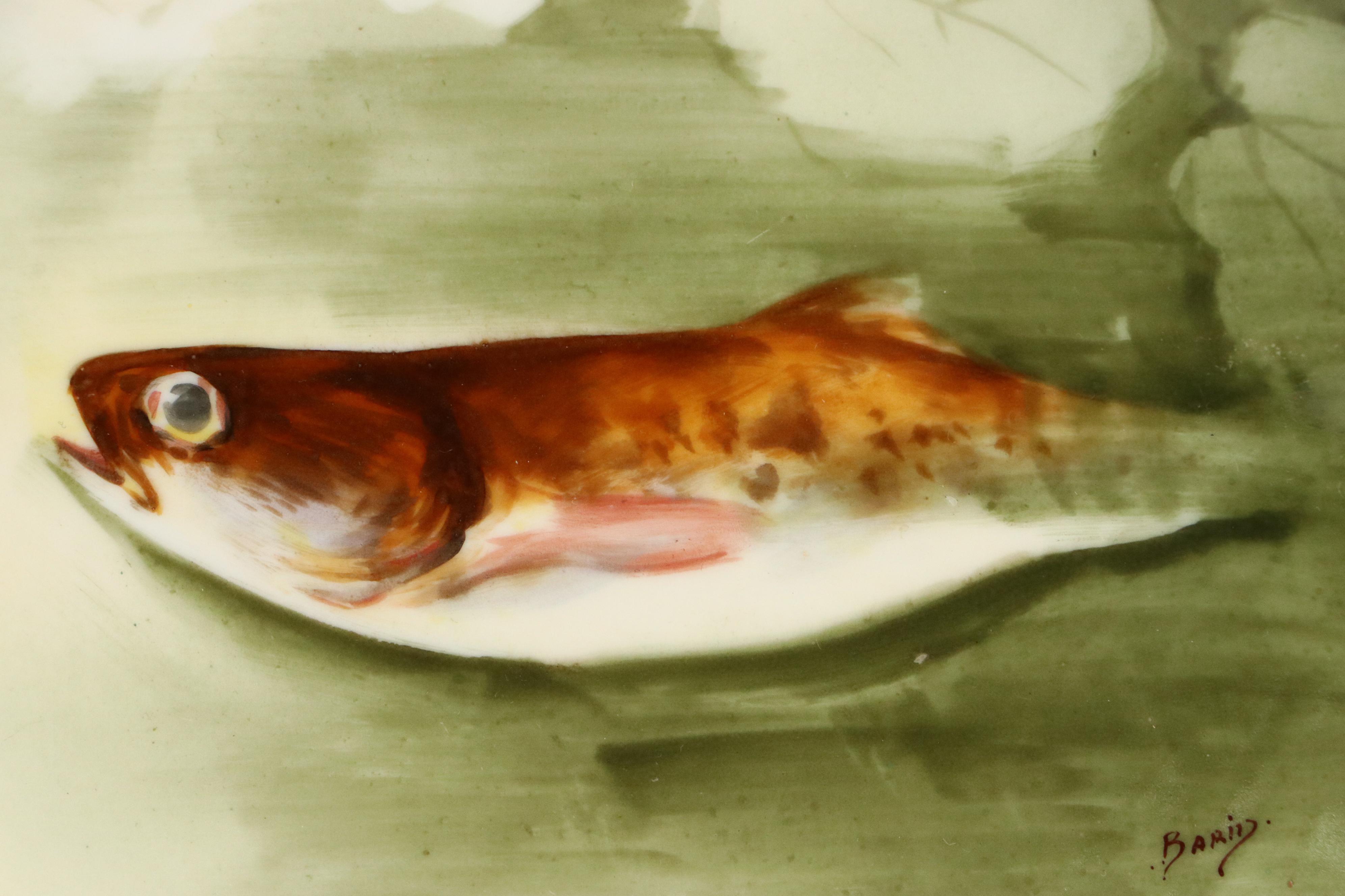 Coronet Limoges Hand-Painted Fish Porcelain Platter and Plates