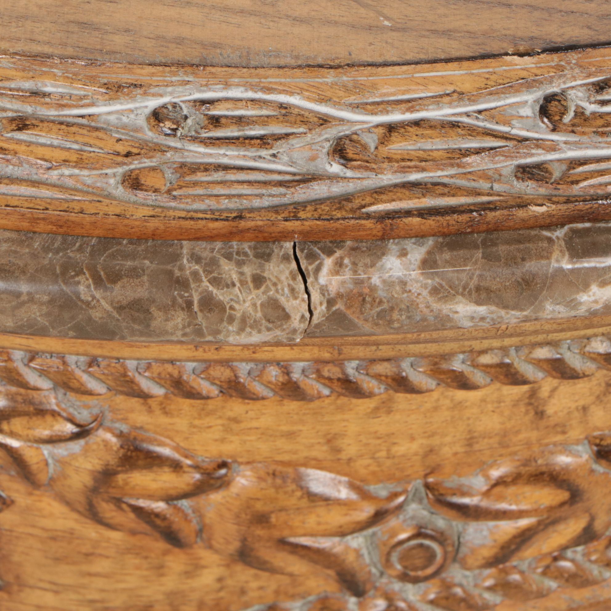 Schnadig Neoclassical Style Accent Table with Glass Top and Marble Edge Trim