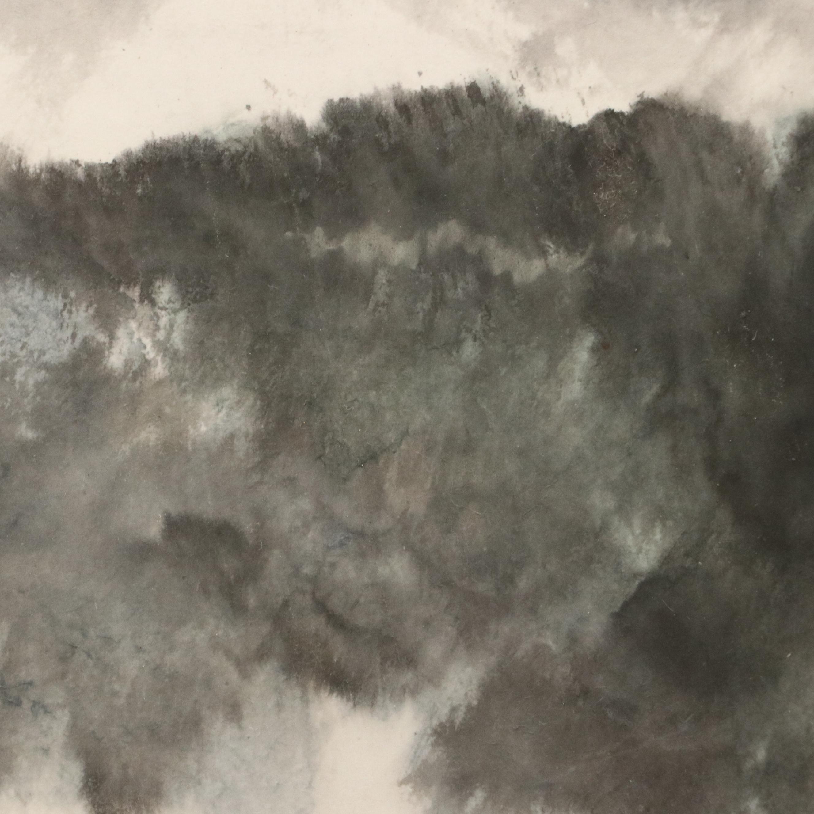 Chinese School Ink and Watercolor Painting of Mountain Landscape