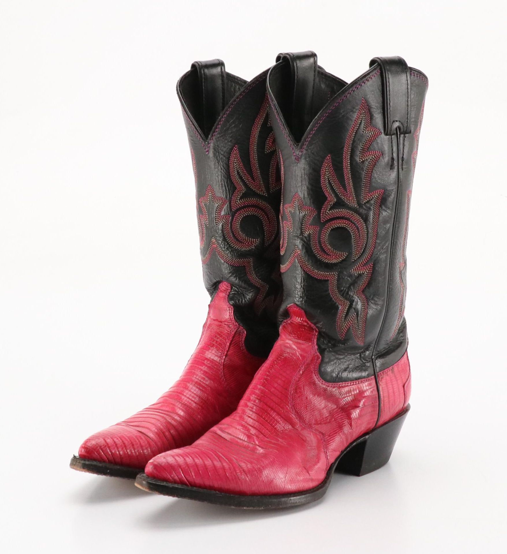 Justin's Black and Hot Pink Snakeskin Leather Western Boots